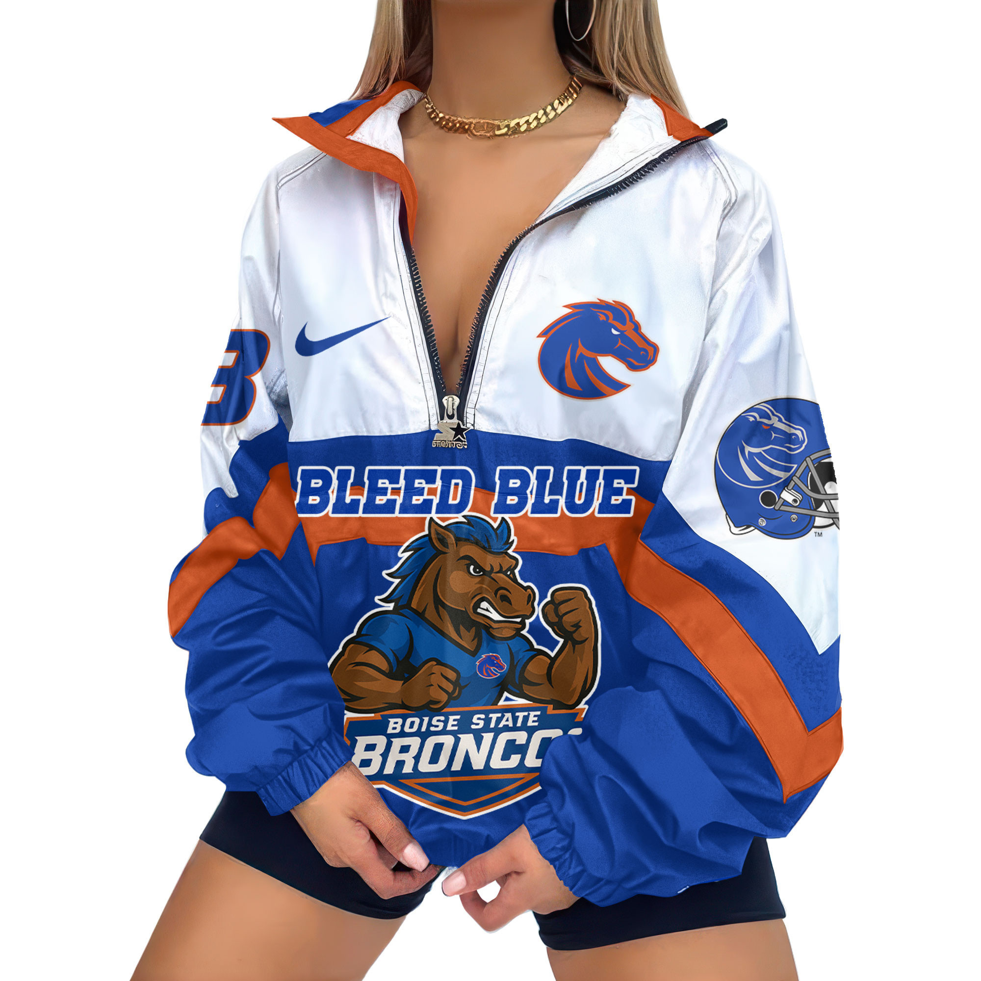 Boise State Broncos | Premium Women’s Printed V-Neck Zipper Sweatshirt Jackets TTH2105117