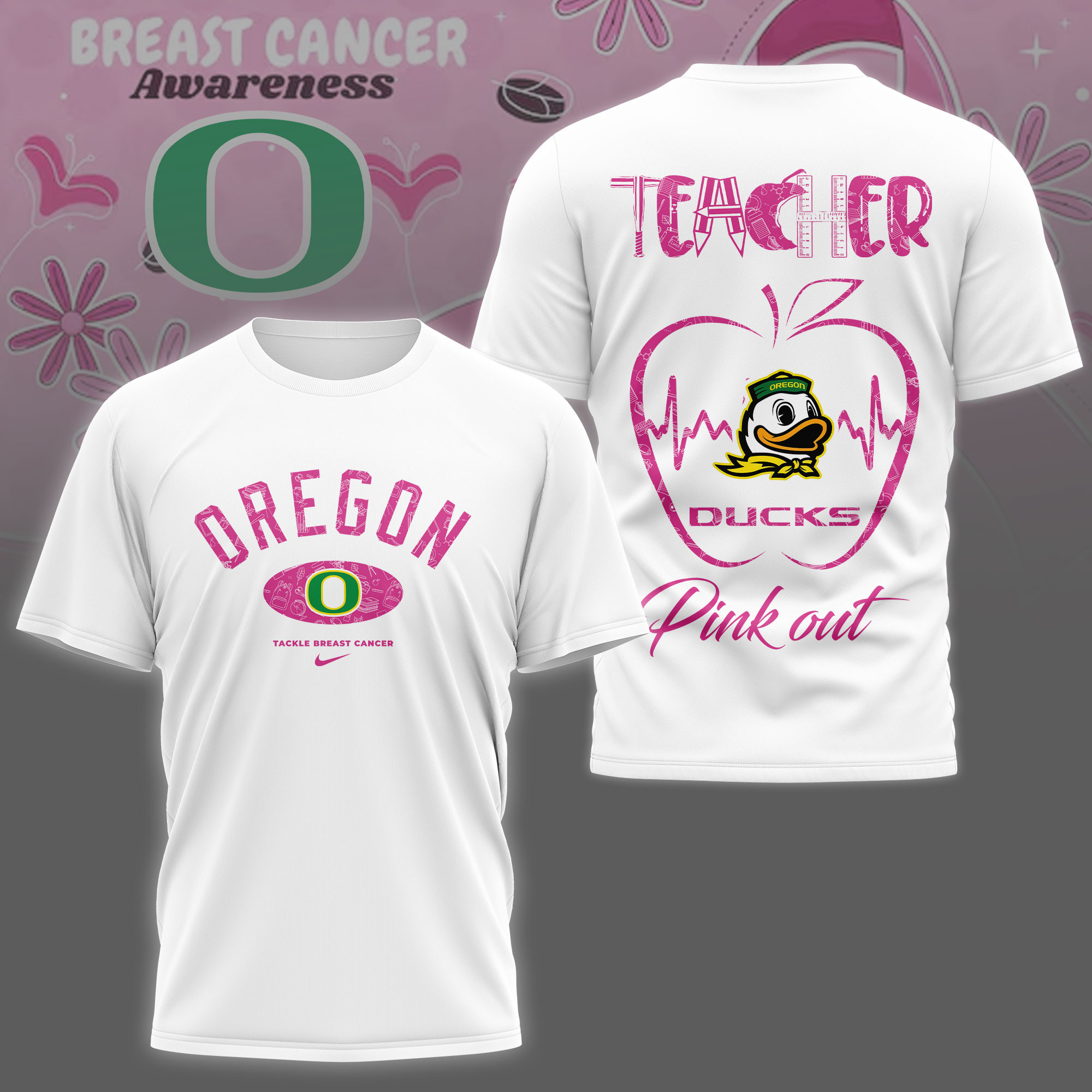 Oregon Ducks | Premium NCAA Teacher Tackle Breast Cancer Shirt TTH2105163