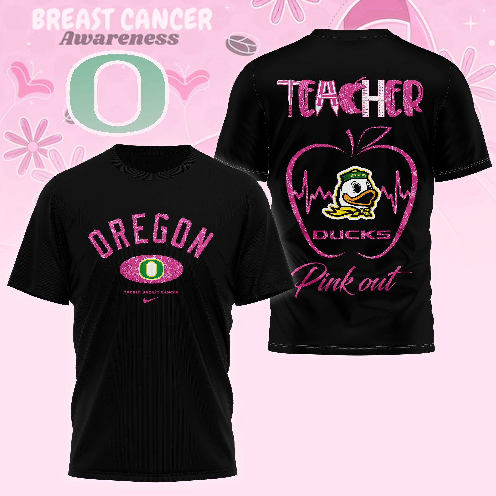 Oregon Ducks | Premium NCAA Teacher Tackle Breast Cancer Shirt TTH2105163 - Image 2