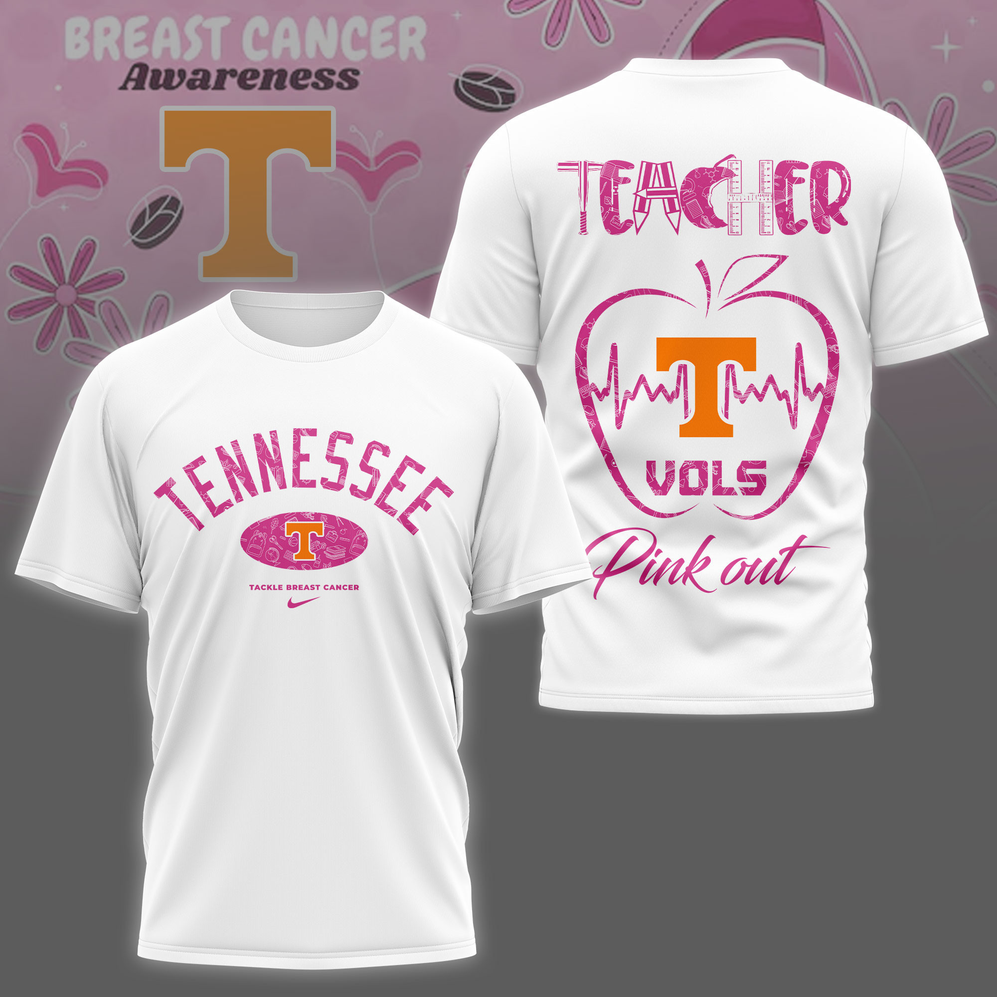 Tennessee Volunteers | Premium NCAA Teacher Tackle Breast Cancer Shirt TTH2105163