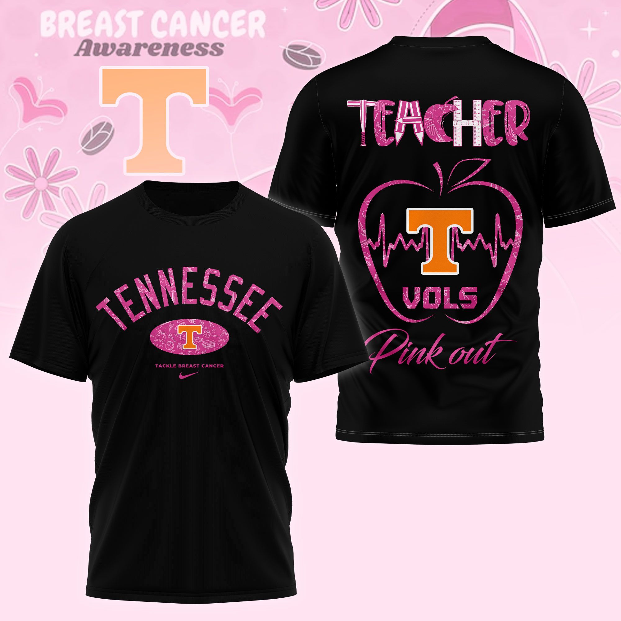 Tennessee Volunteers | Premium NCAA Teacher Tackle Breast Cancer Shirt TTH2105163 - Image 2