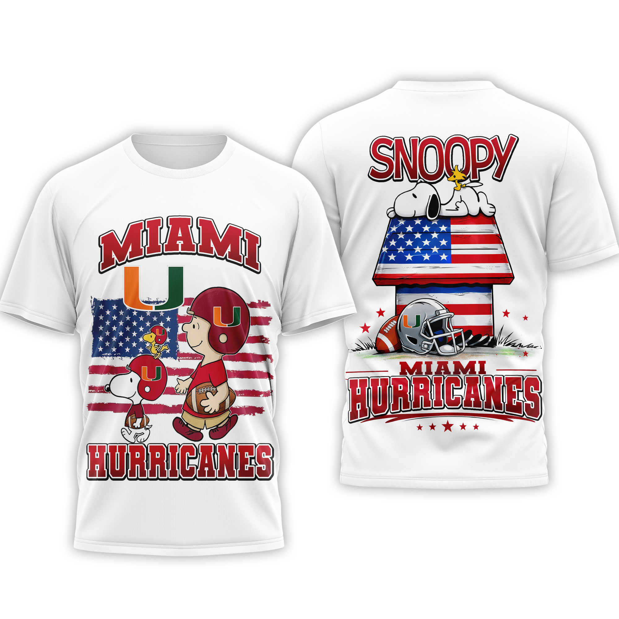Miami Hurricanes | Premium NCAA America 250 with Snoopy 3D Shirt TTH2105126 - Image 3