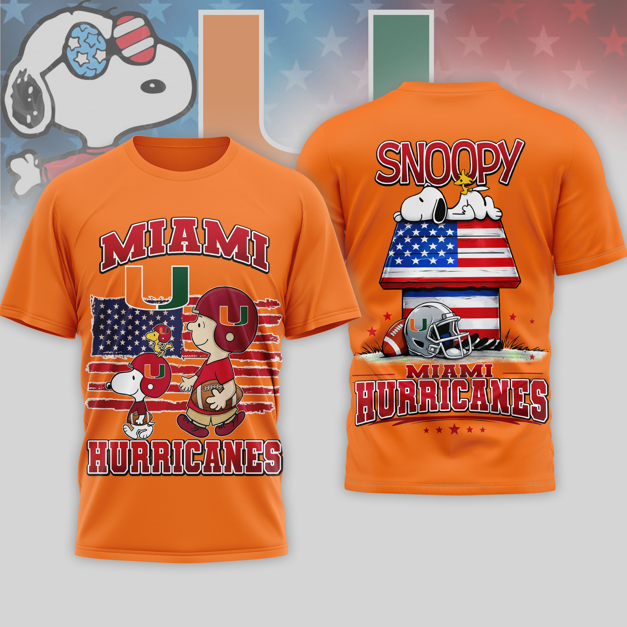Miami Hurricanes | Premium NCAA America 250 with Snoopy 3D Shirt TTH2105126 - Image 4