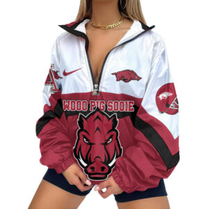 Arkansas Razorbacks | Premium Women’s Printed V-Neck Zipper Sweatshirt Jackets TTH2105117