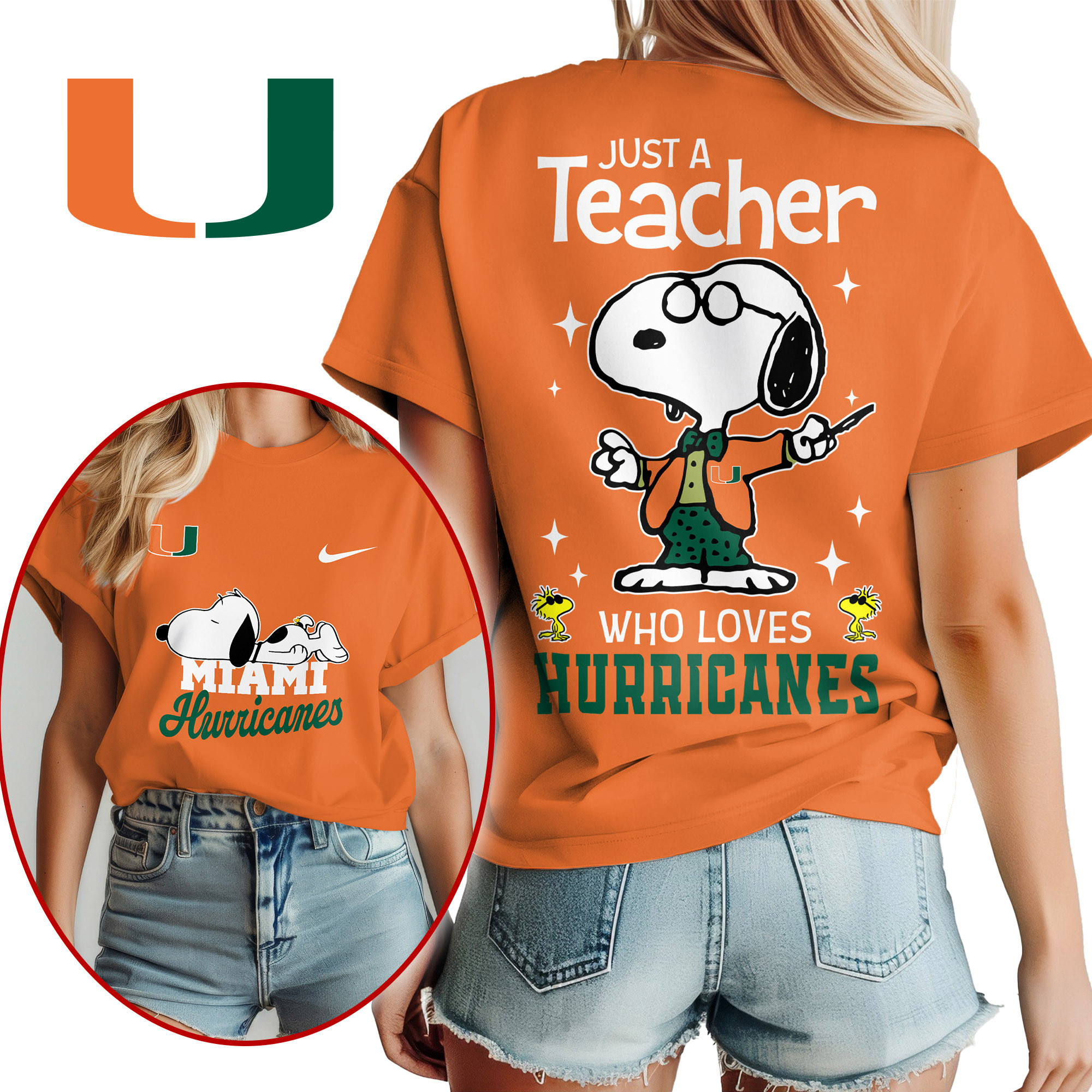 Miami Hurricanes | Premium NCAA Snoopy Teacher Appreciation Women Shirt TTH2105172 - Image 2