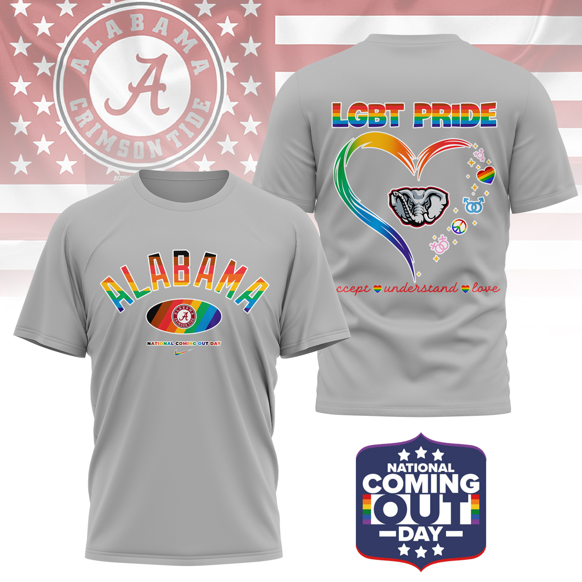 Alabama Crimson Tide | Premium NCAA National Coming Out Day 3D Shirt TTH210592 - Image 2