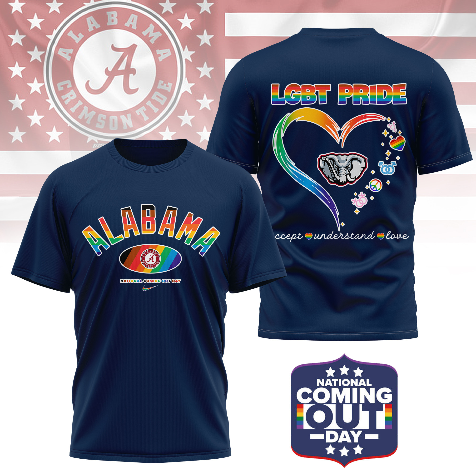Alabama Crimson Tide | Premium NCAA National Coming Out Day 3D Shirt TTH210592 - Image 3