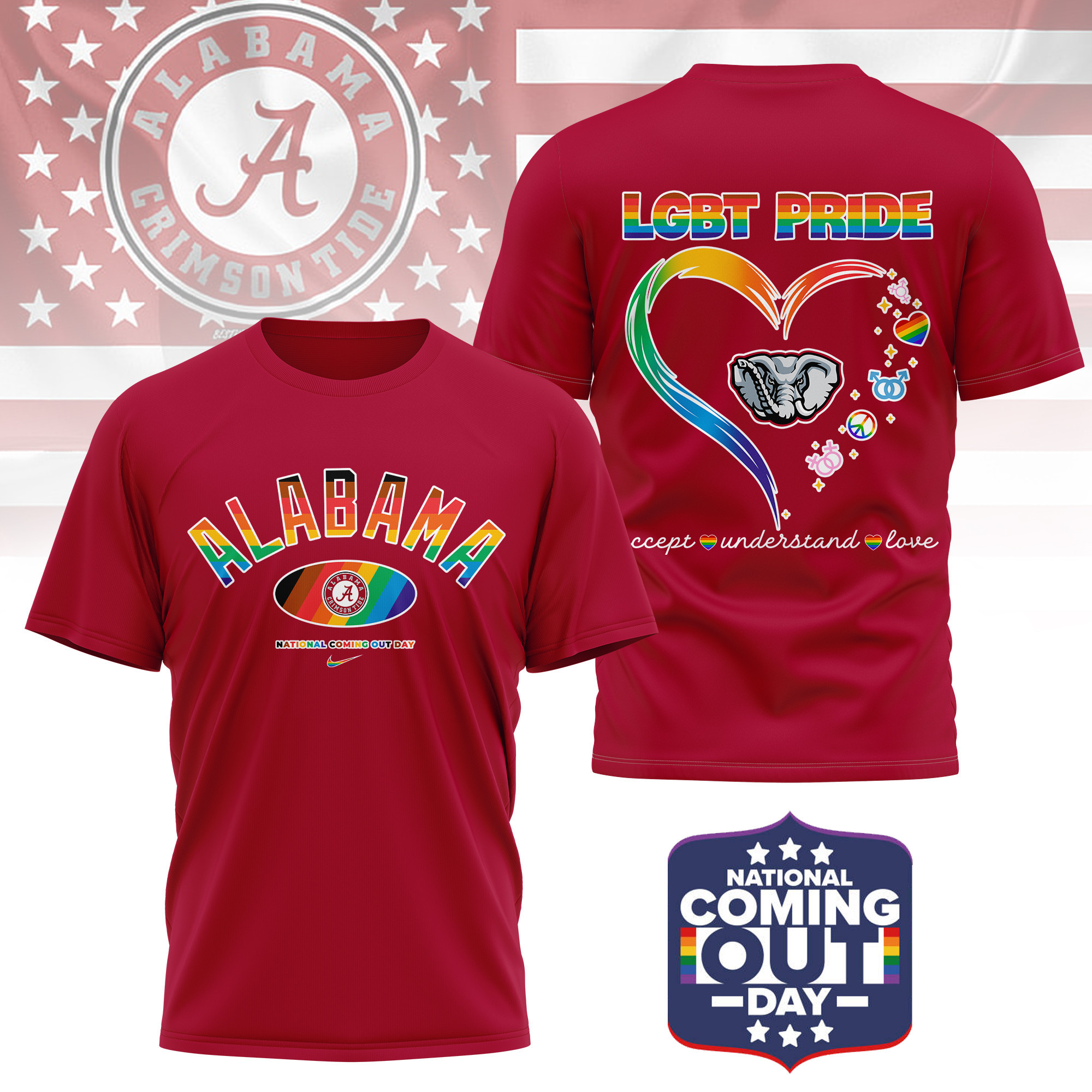 Alabama Crimson Tide | Premium NCAA National Coming Out Day 3D Shirt TTH210592 - Image 4