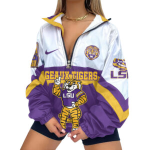 LSU Tigers | Premium Women’s Printed V-Neck Zipper Sweatshirt Jackets TTH2105117