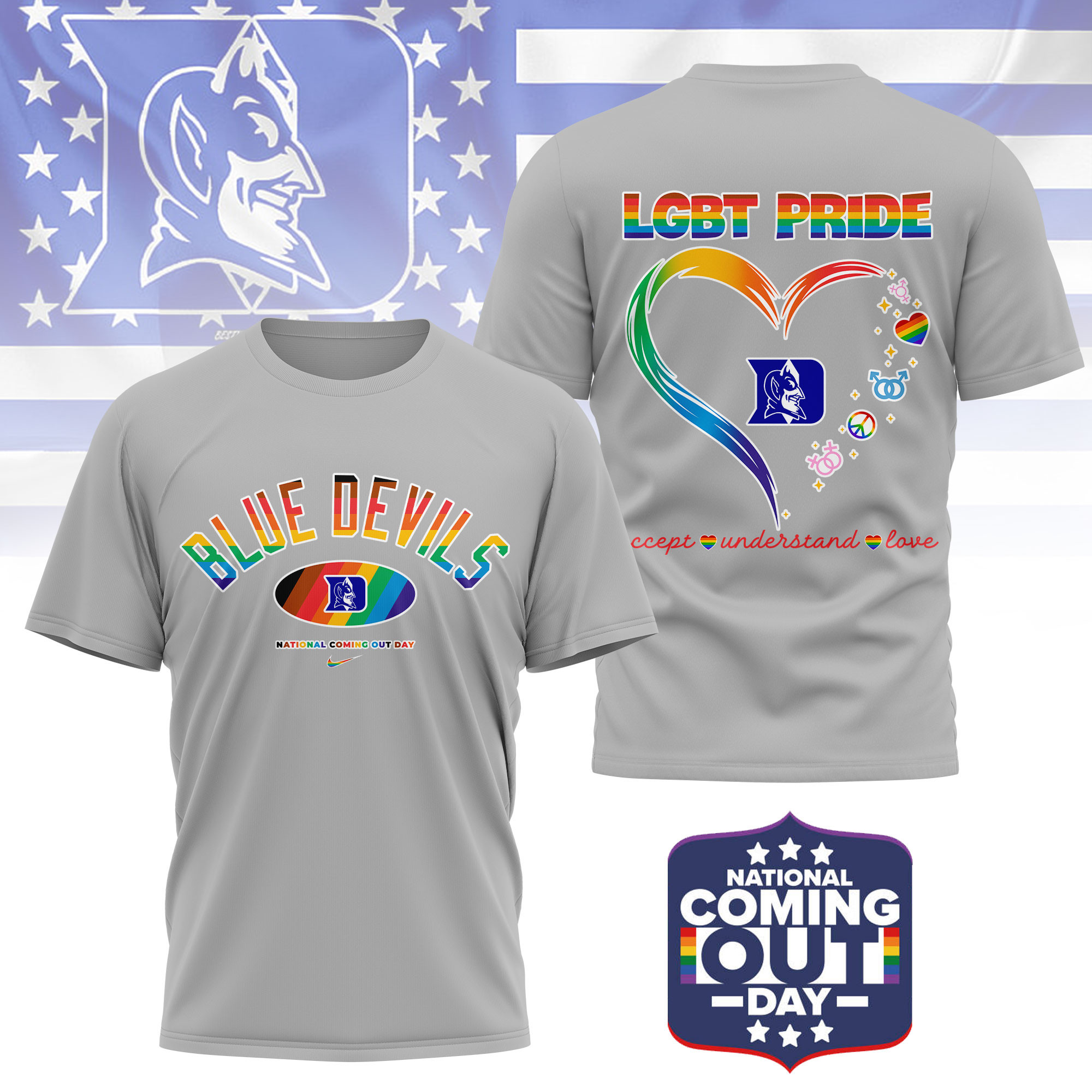 Duke Blue Devils | Premium NCAA National Coming Out Day 3D Shirt TTH210592 - Image 2