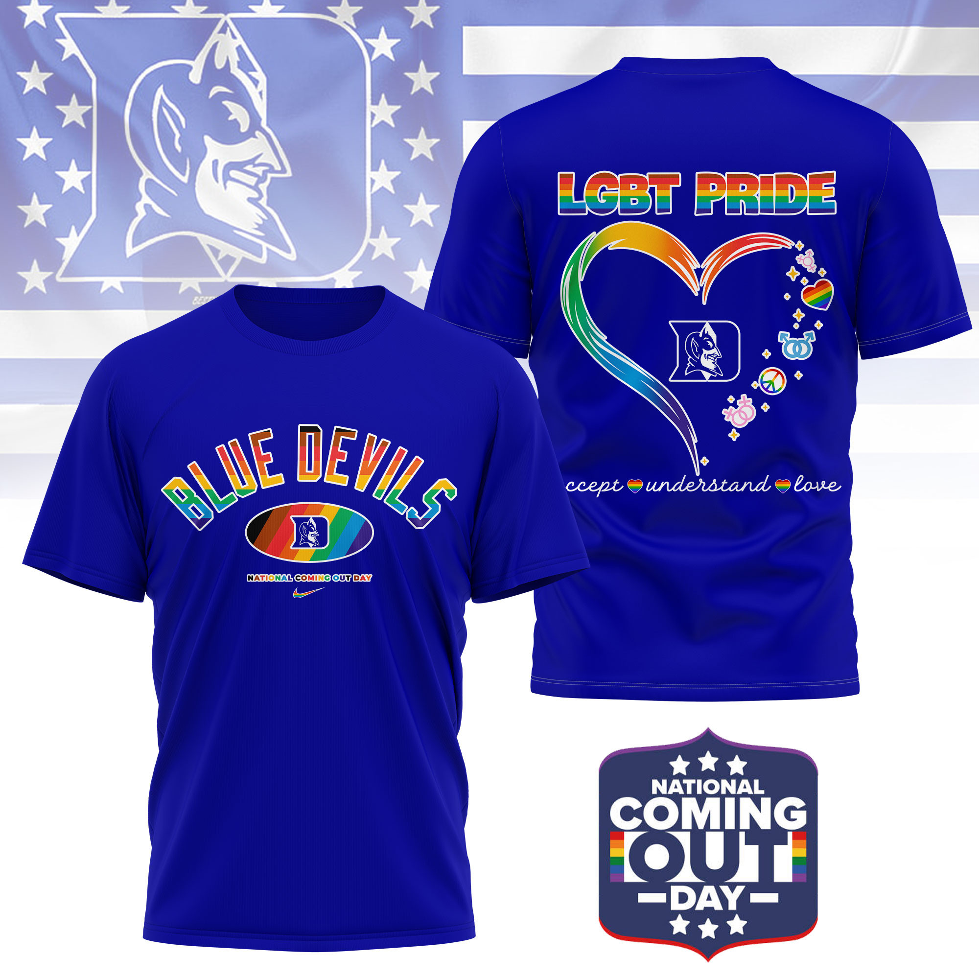 Duke Blue Devils | Premium NCAA National Coming Out Day 3D Shirt TTH210592 - Image 3