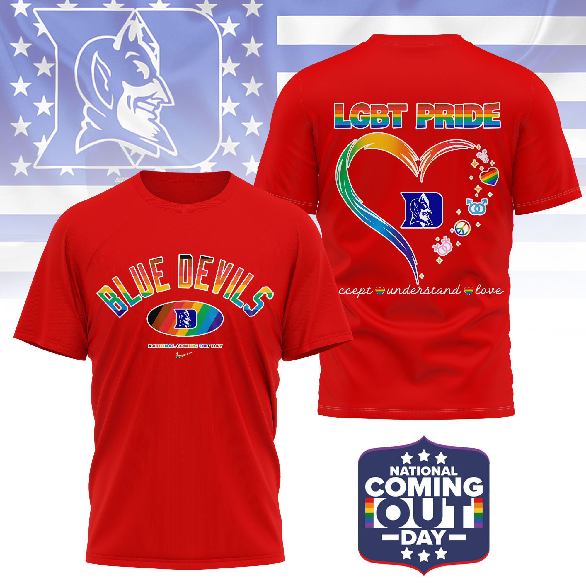 Duke Blue Devils | Premium NCAA National Coming Out Day 3D Shirt TTH210592 - Image 4