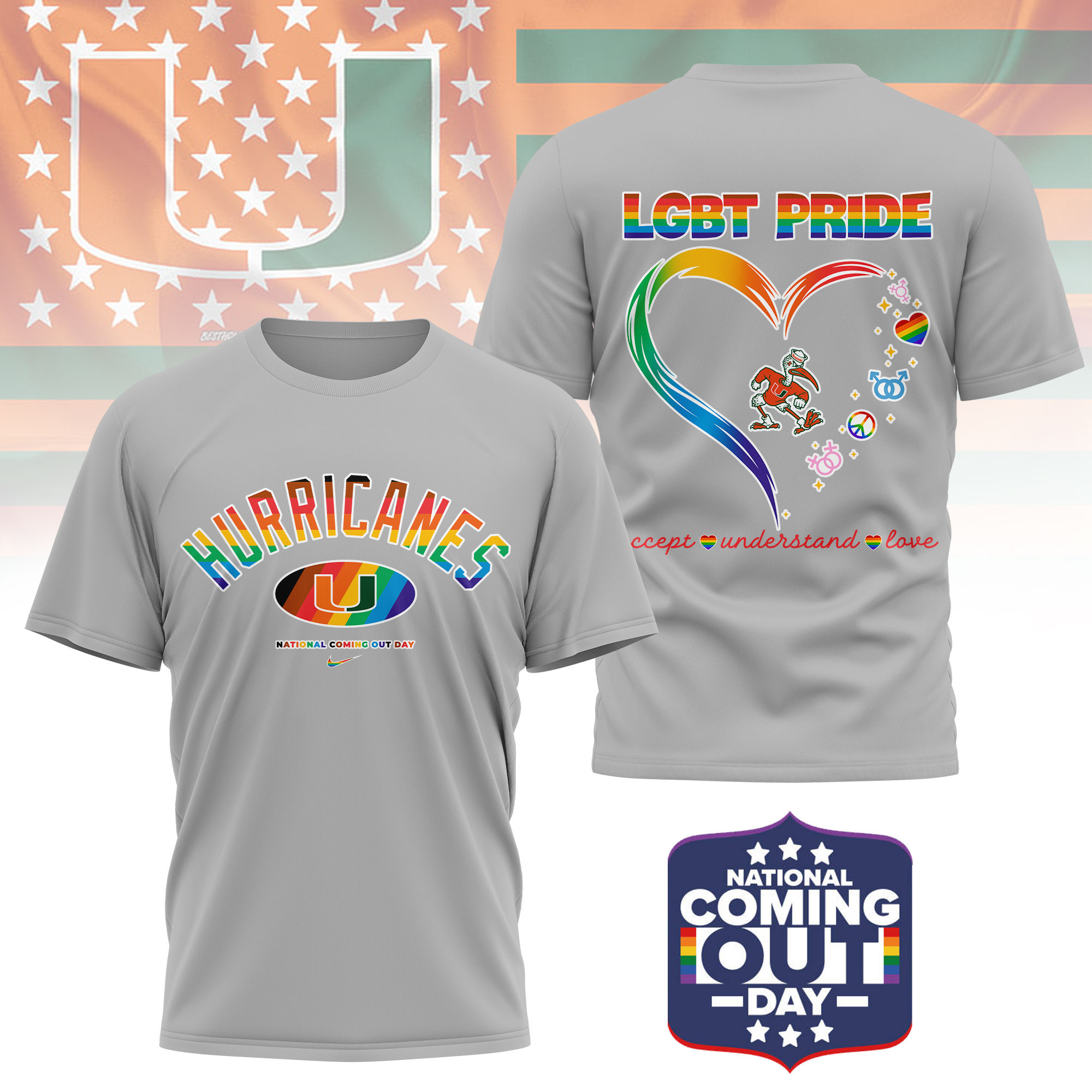 Miami Hurricanes | Premium NCAA National Coming Out Day 3D Shirt TTH210592 - Image 2