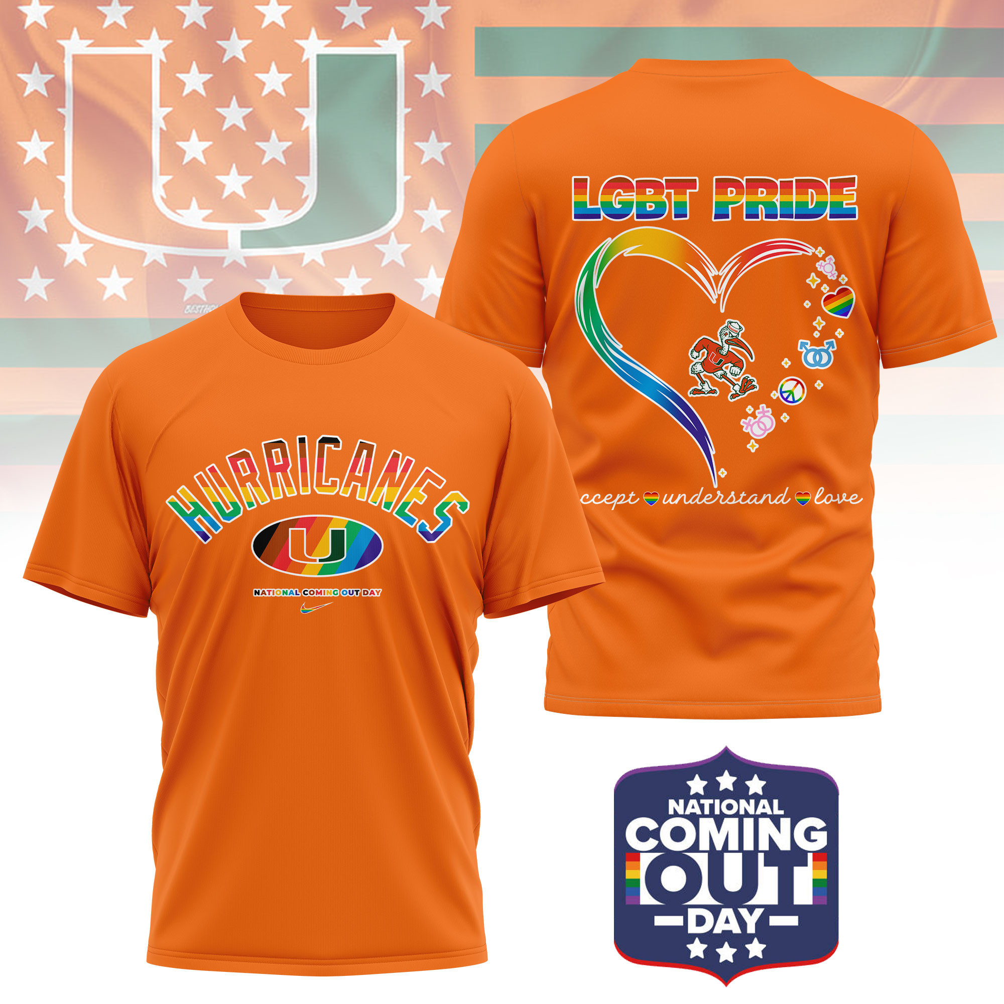 Miami Hurricanes | Premium NCAA National Coming Out Day 3D Shirt TTH210592 - Image 3