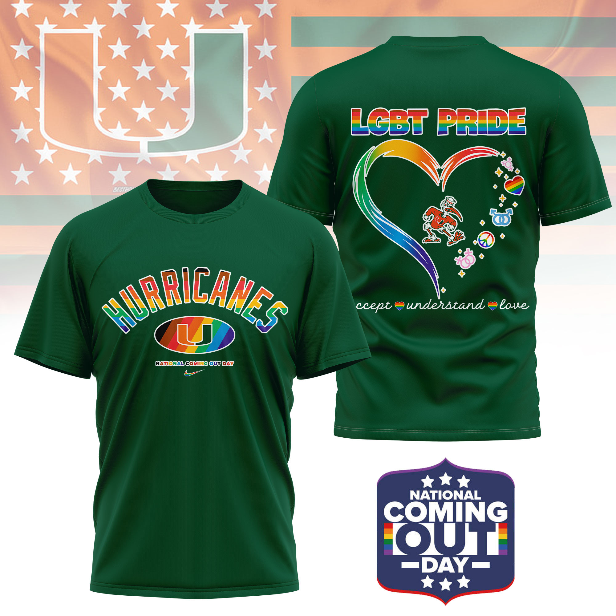 Miami Hurricanes | Premium NCAA National Coming Out Day 3D Shirt TTH210592 - Image 4