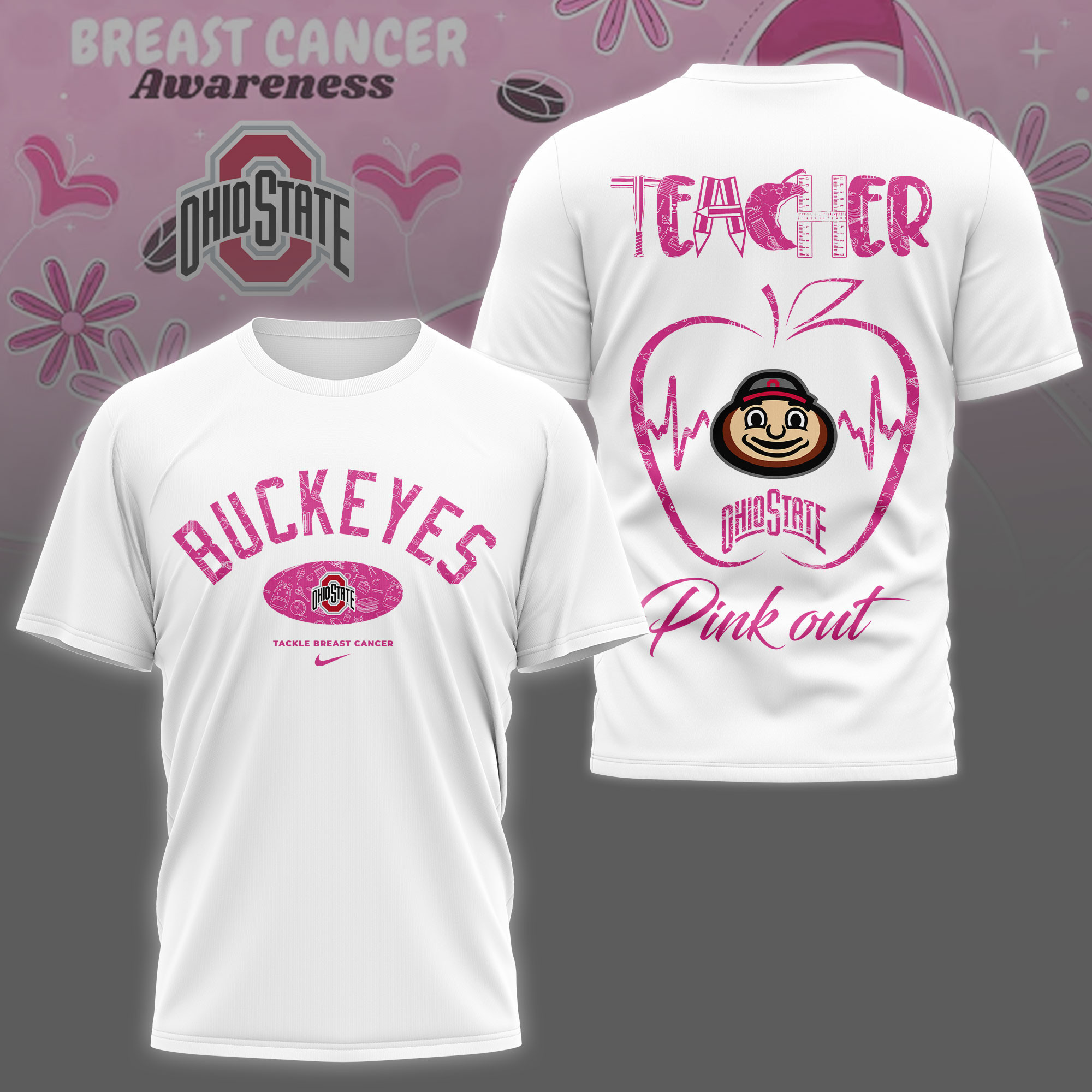 Ohio State Buckeyes | Premium NCAA Teacher Tackle Breast Cancer Shirt TTH2105163