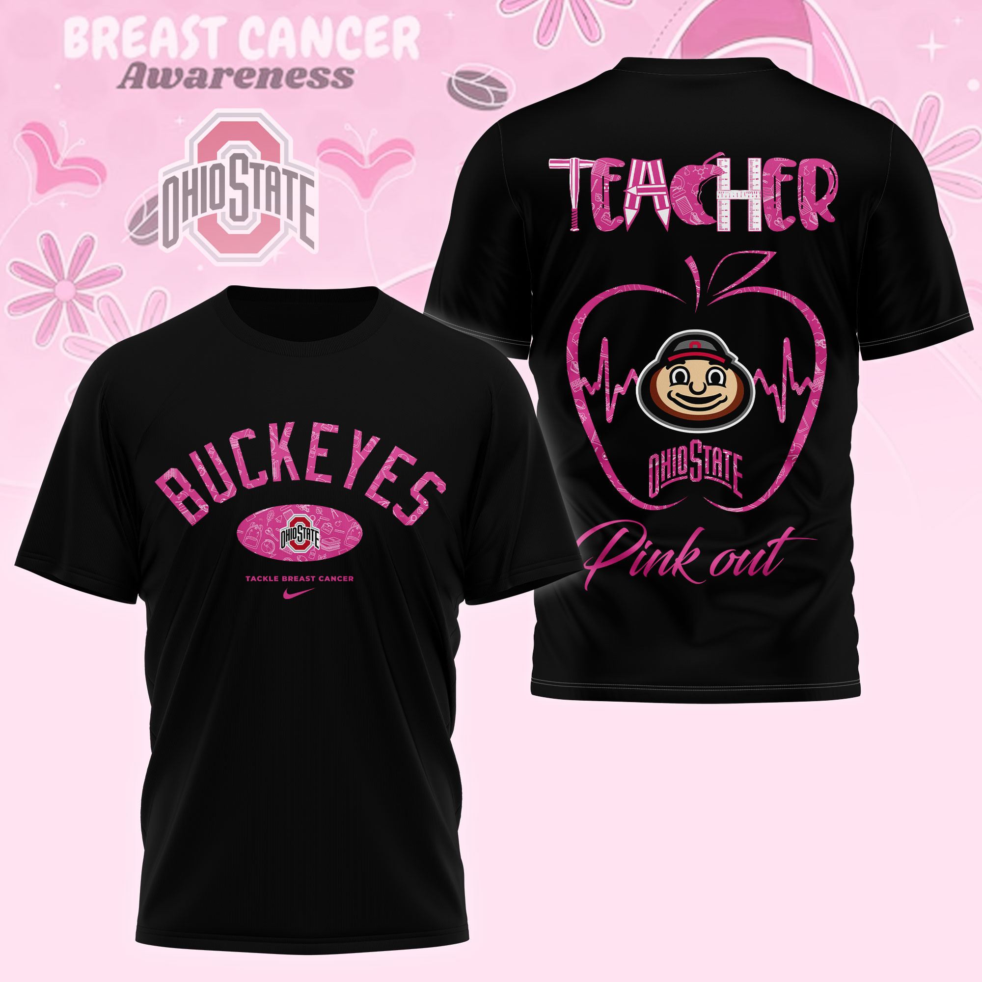 Ohio State Buckeyes | Premium NCAA Teacher Tackle Breast Cancer Shirt TTH2105163 - Image 2