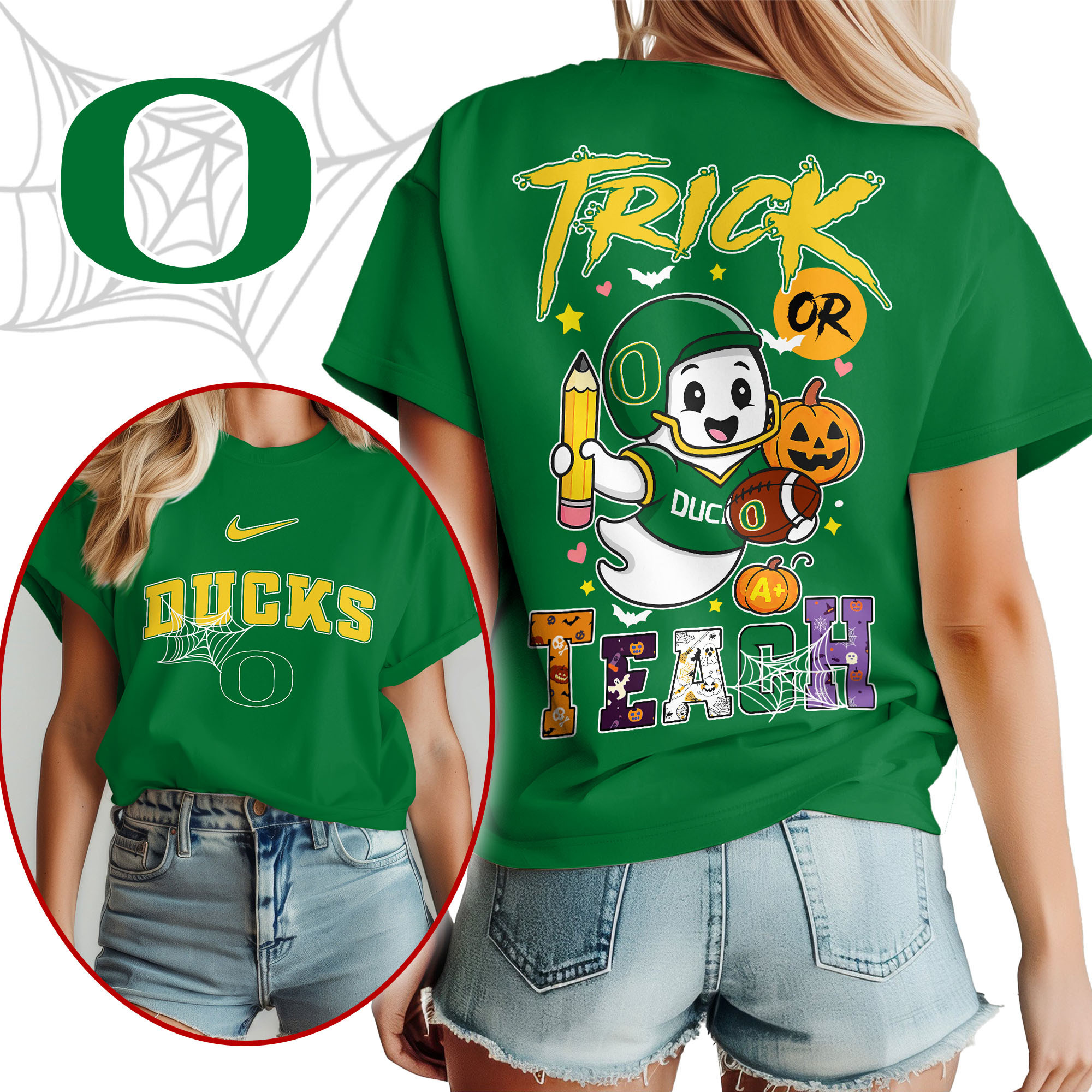 Oregon Ducks | Premium NCAA Halloween Trick or Teach Women’s Shirt TTH2105228 - Image 2