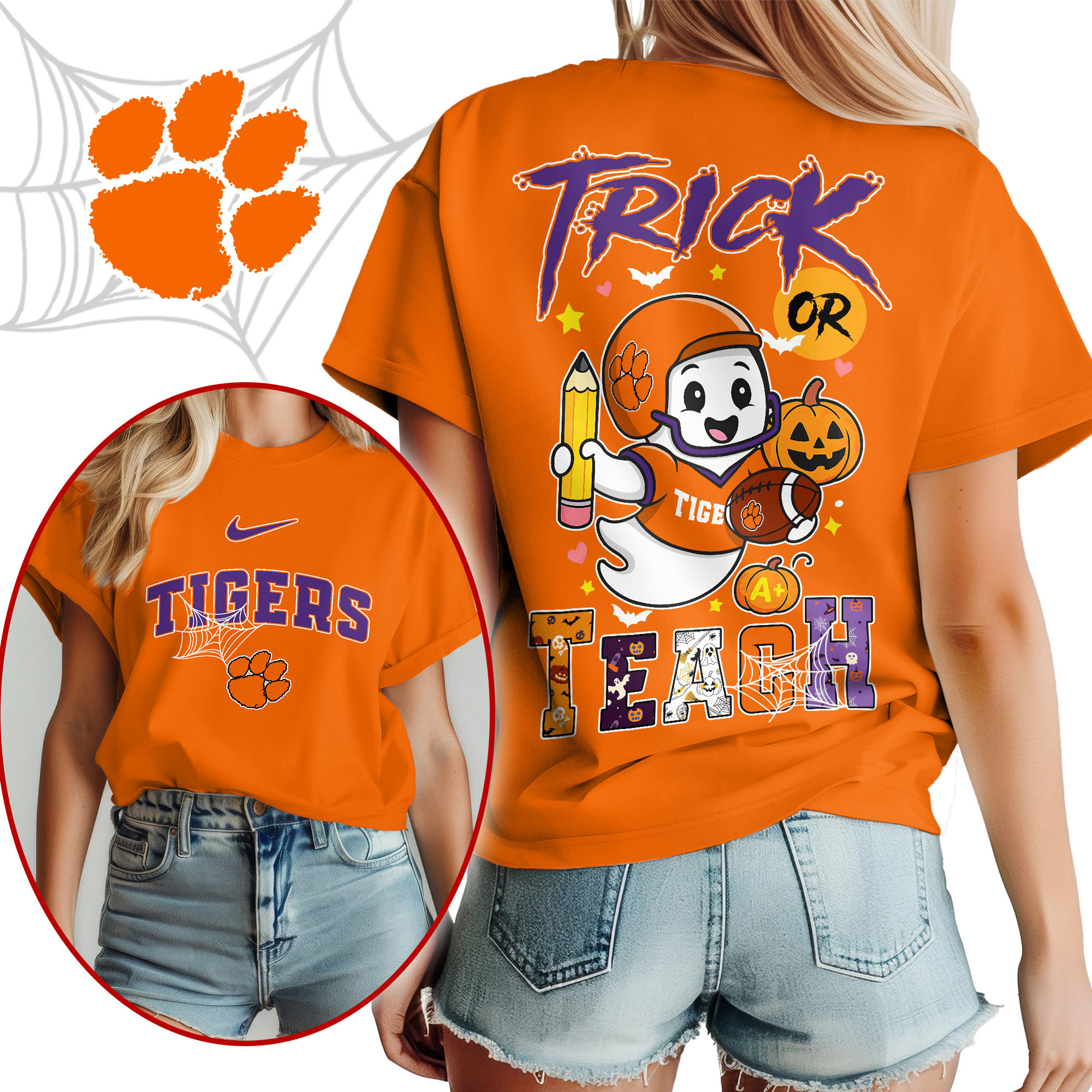 Clemson Tigers | Premium NCAA Halloween Trick or Teach Women’s Shirt TTH2105228 - Image 2