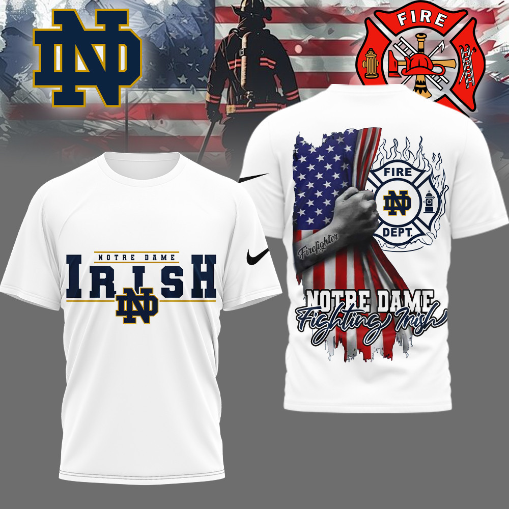 Notre Dame Fighting Irish | Premium NCAA Firefighter American Flag Shirt TTH2105230 - Image 2