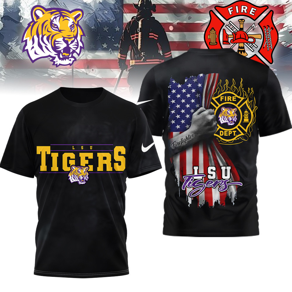 LSU Tigers | Premium NCAA Firefighter American Flag Shirt TTH2105230 - Image 2