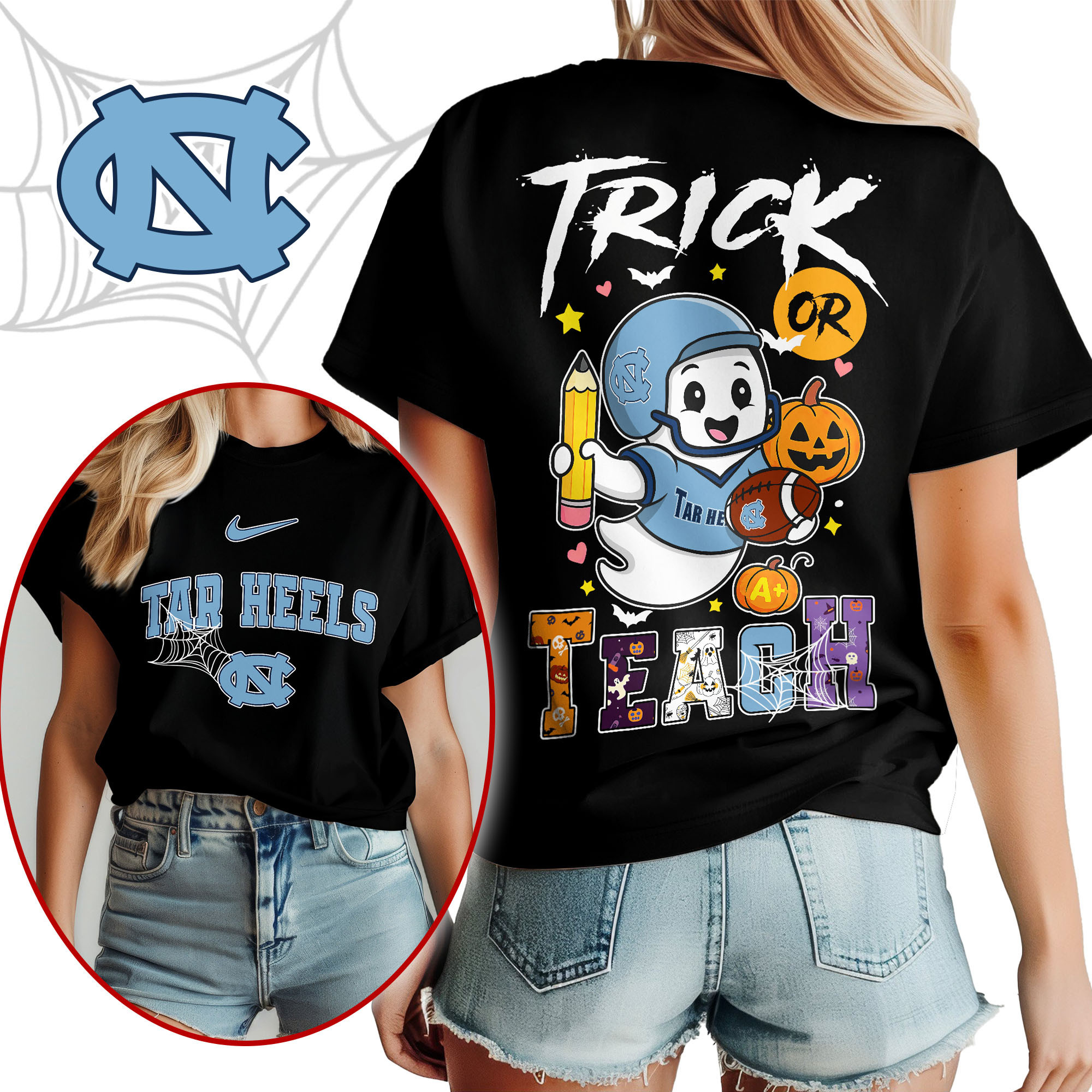 North Carolina Tar Heels | Premium NCAA Halloween Trick or Teach Women’s Shirt TTH2105228