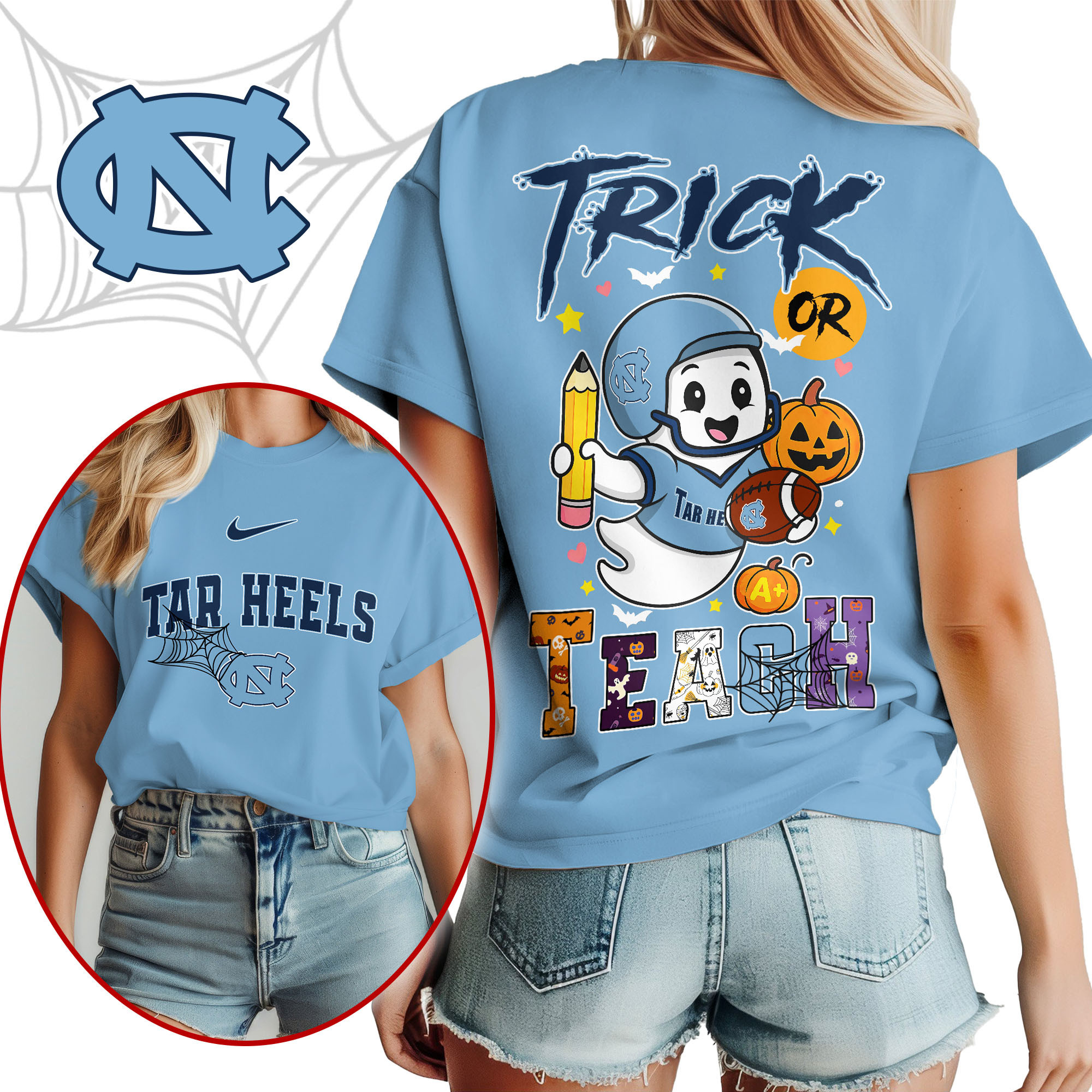 North Carolina Tar Heels | Premium NCAA Halloween Trick or Teach Women’s Shirt TTH2105228 - Image 2