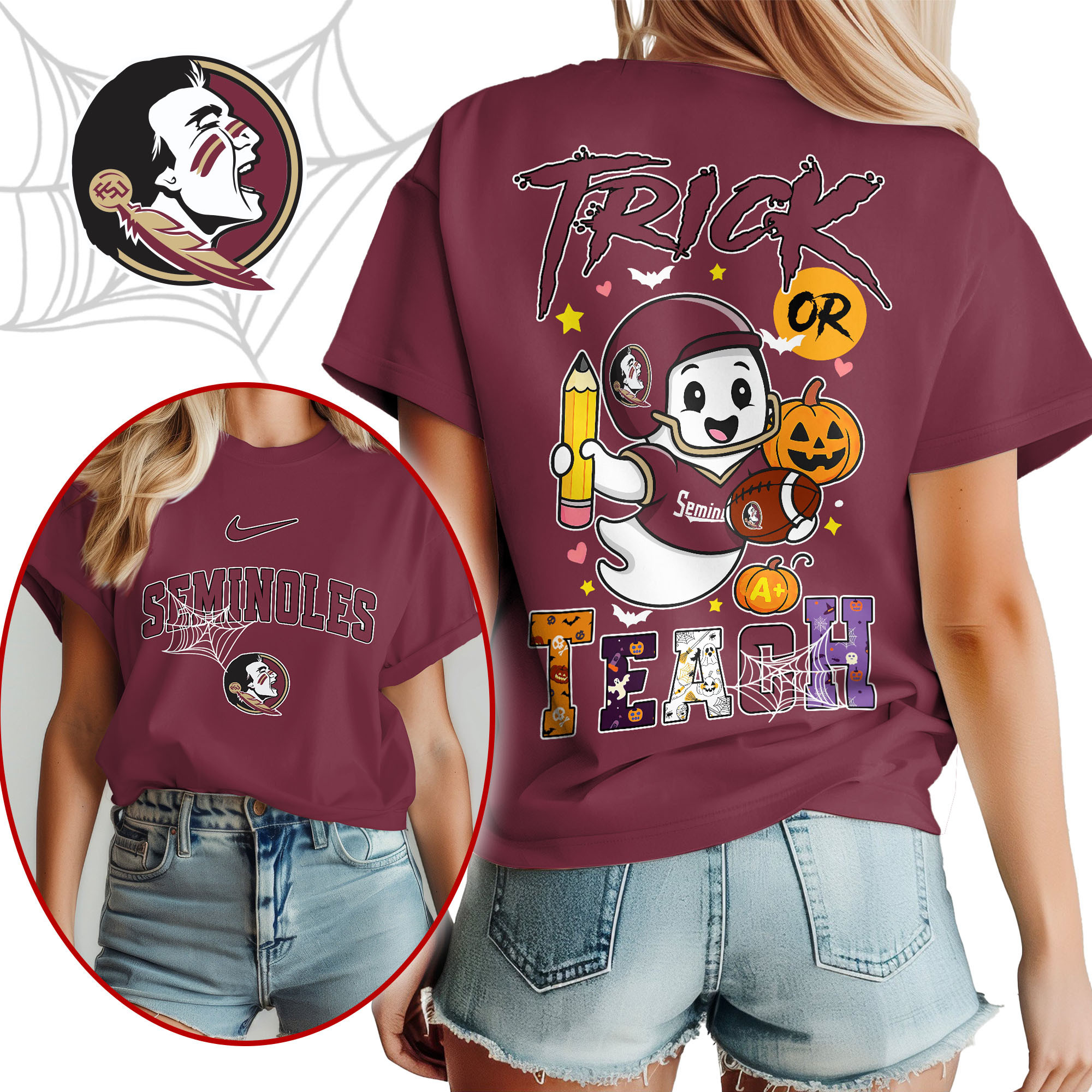 Florida State Seminoles | Premium NCAA Halloween Trick or Teach Women’s Shirt TTH2105228 - Image 2