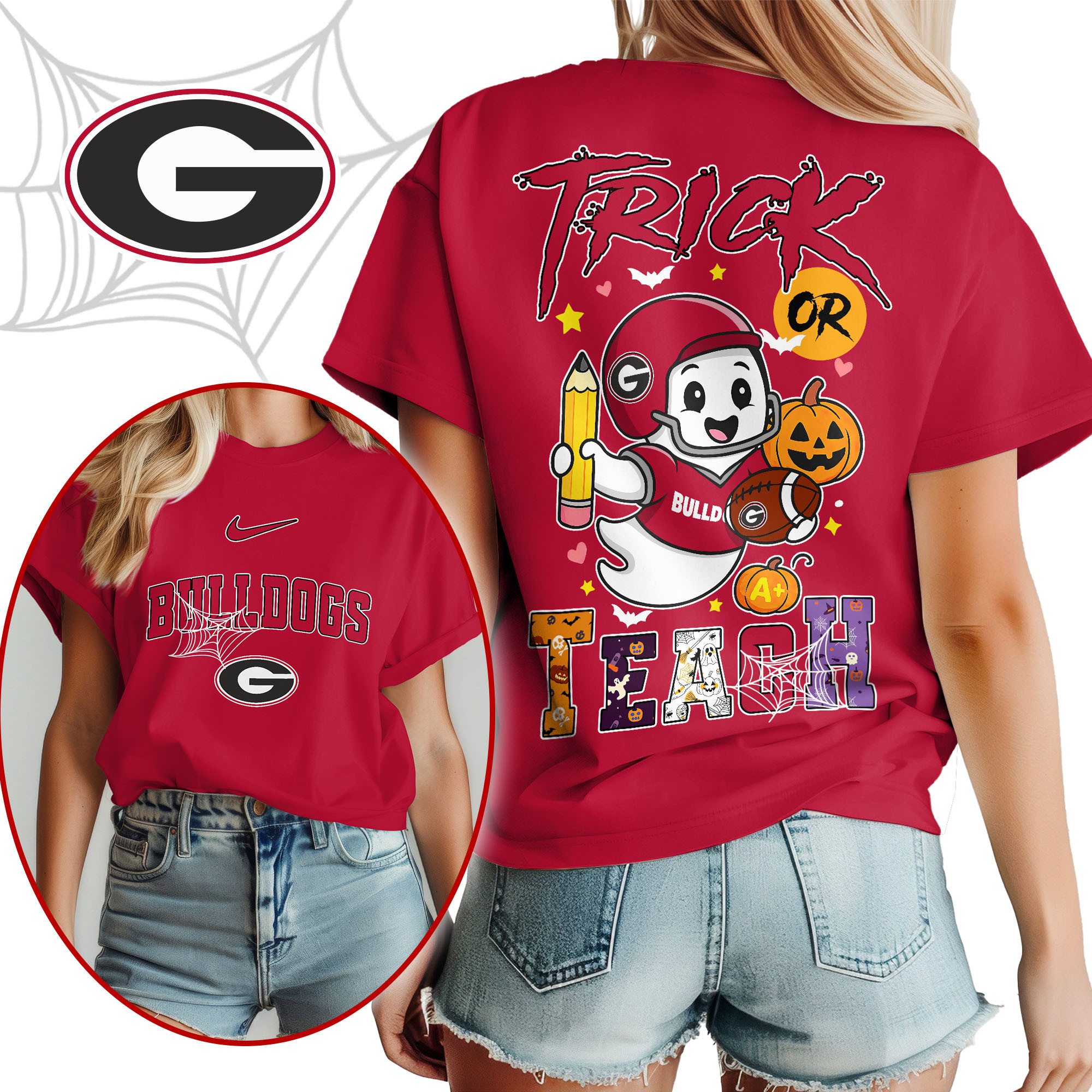 Georgia Bulldogs | Premium NCAA Halloween Trick or Teach Women’s Shirt TTH2105228 - Image 2