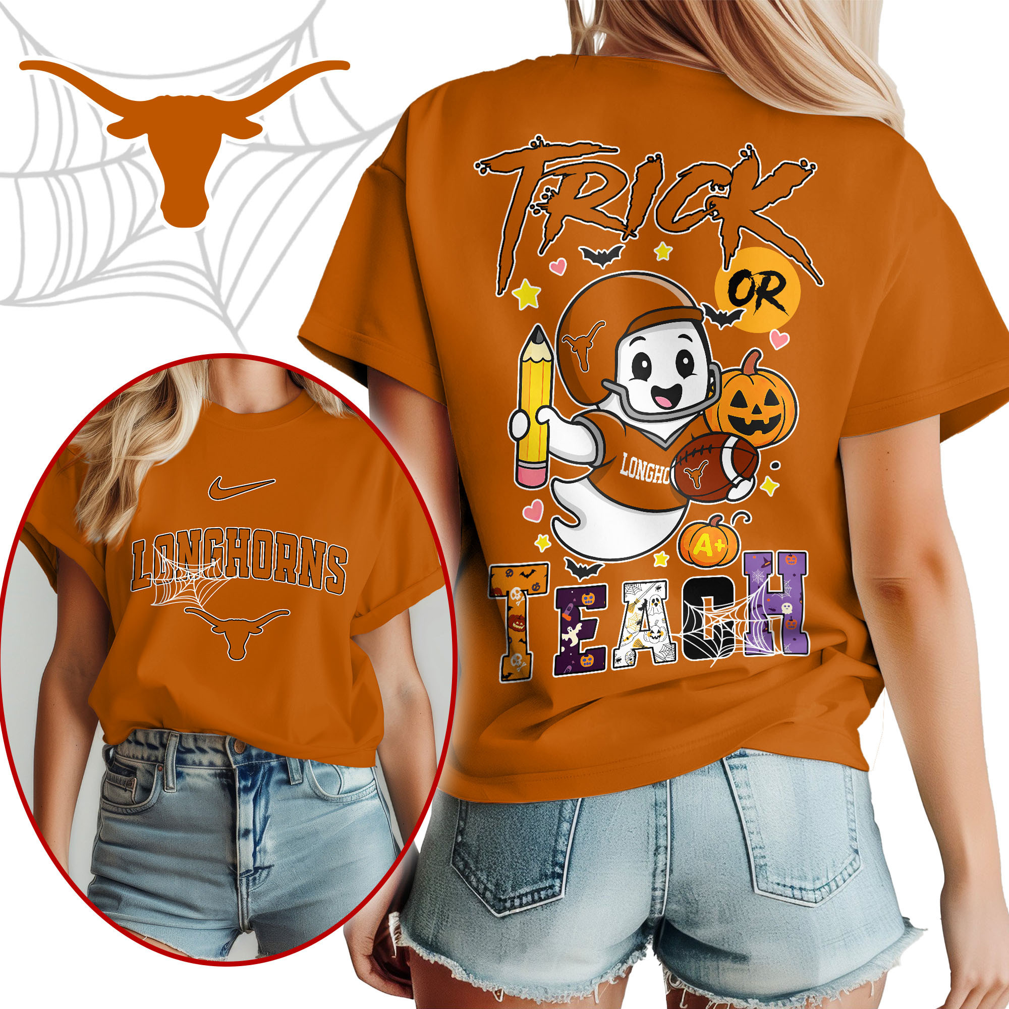 Texas Longhorns | Premium NCAA Halloween Trick or Teach Women’s Shirt TTH2105228 - Image 2