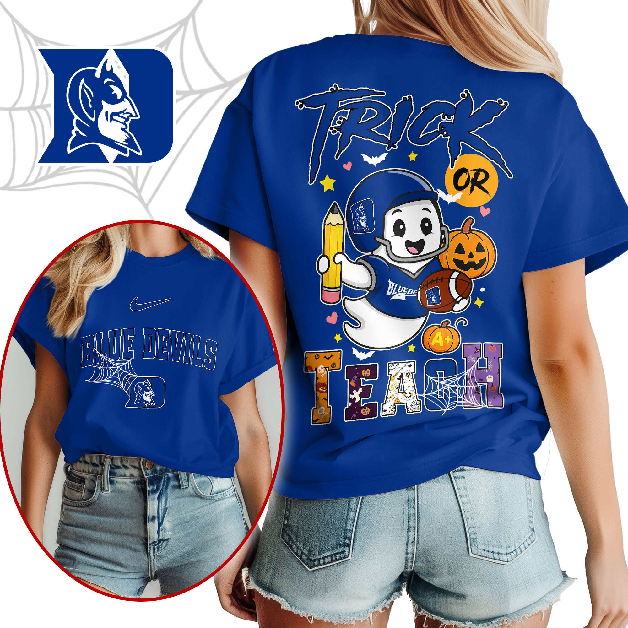 Duke Blue Devils | Premium NCAA Halloween Trick or Teach Women’s Shirt TTH2105228 - Image 2