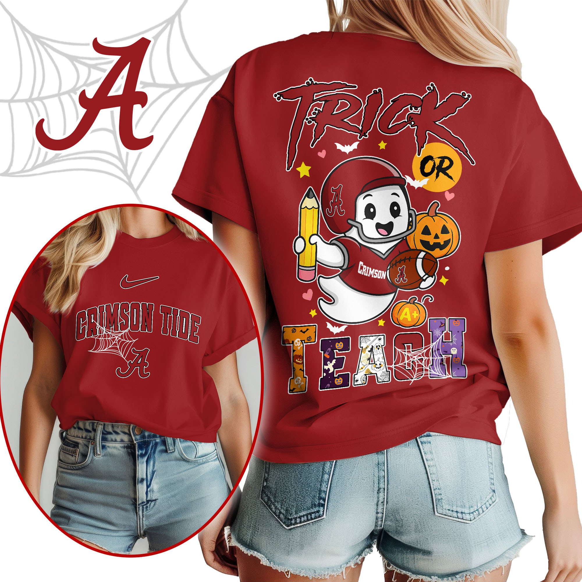 Alabama Crimson Tide | Premium NCAA Halloween Trick or Teach Women’s Shirt TTH2105228 - Image 2