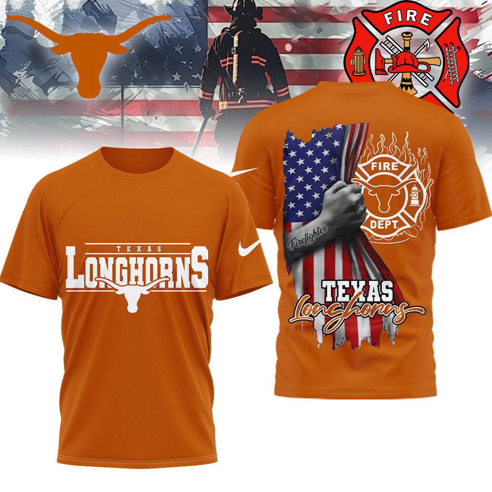Texas Longhorns | Premium NCAA Firefighter American Flag Shirt TTH2105230 - Image 2