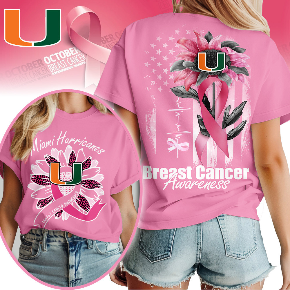 Miami Hurricanes | Premium NCAA Breast Cancer Sunflowers 3D Shirt TTH2105242