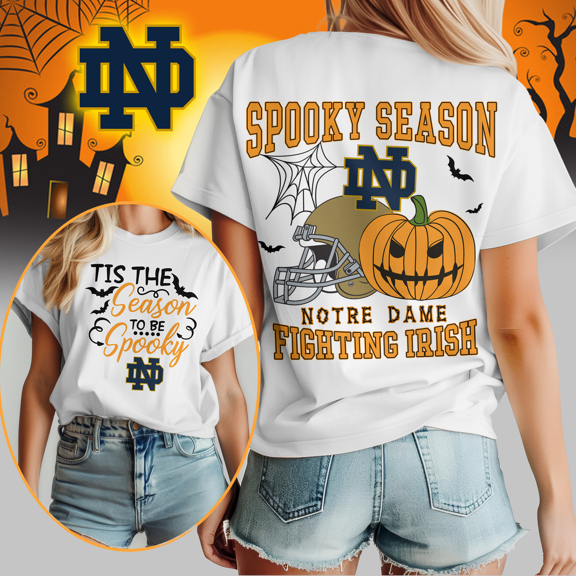 Notre Dame Fighting Irish | Premium Spooky Season Women’s Shirt TTH2105255 - Image 3