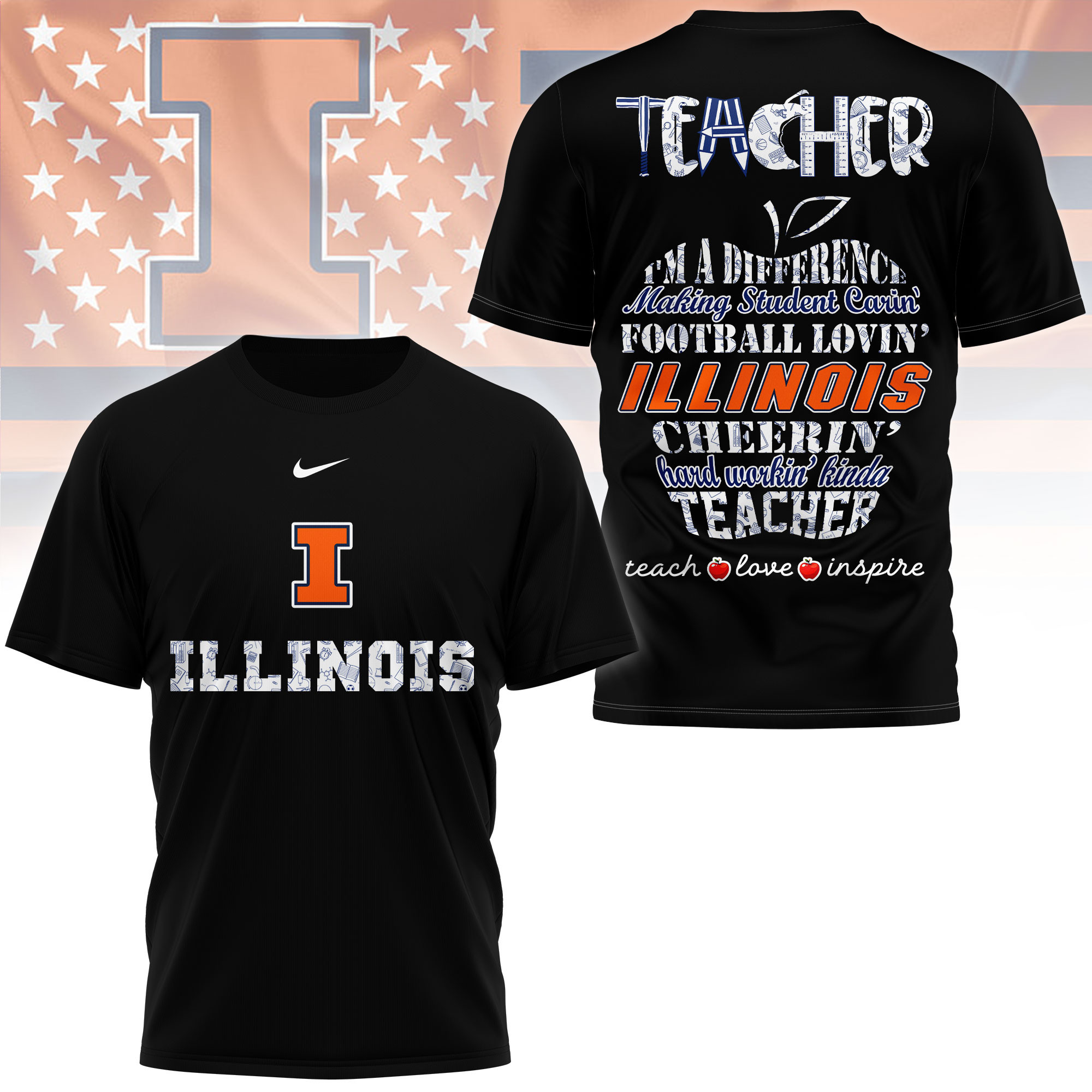 Illinois Fighting Illini | Premium Teacher Pride 3D Shirt TTH2105261