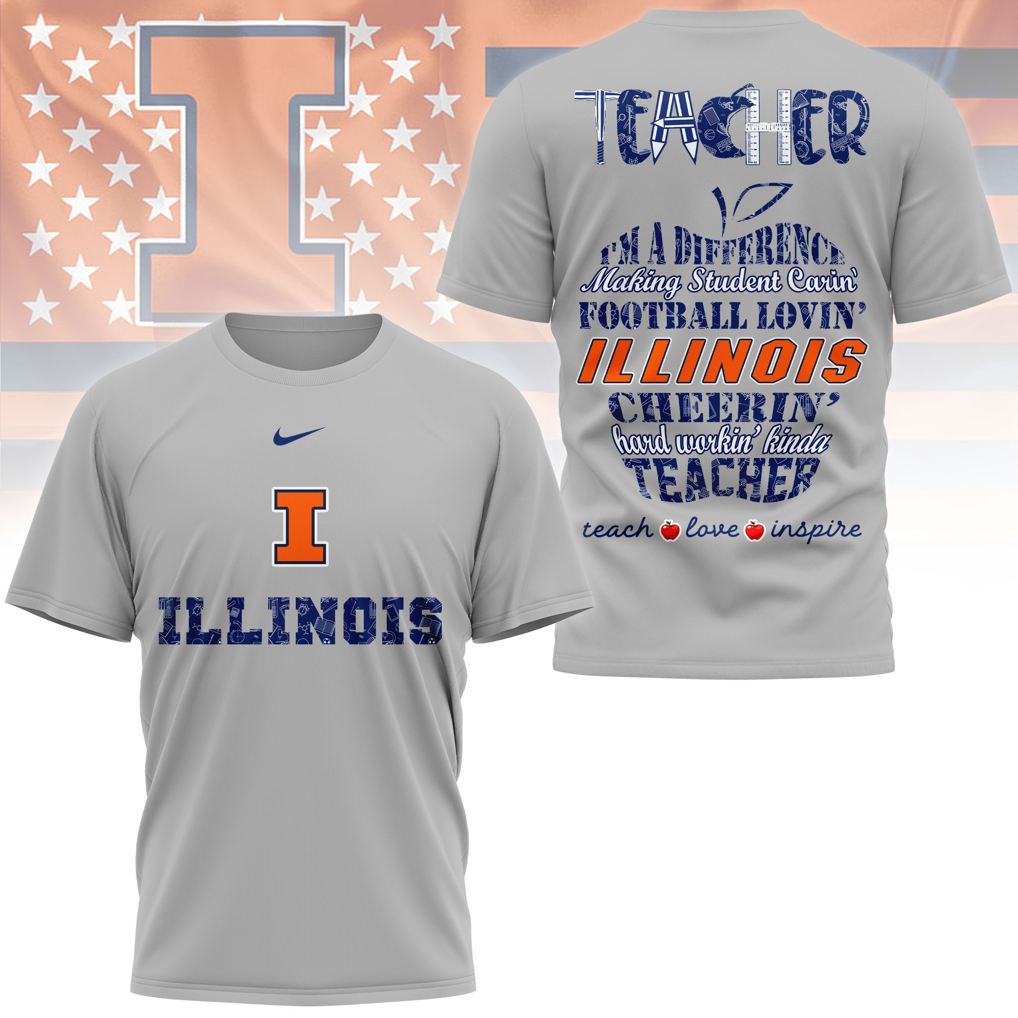 Illinois Fighting Illini | Premium Teacher Pride 3D Shirt TTH2105261 - Image 2