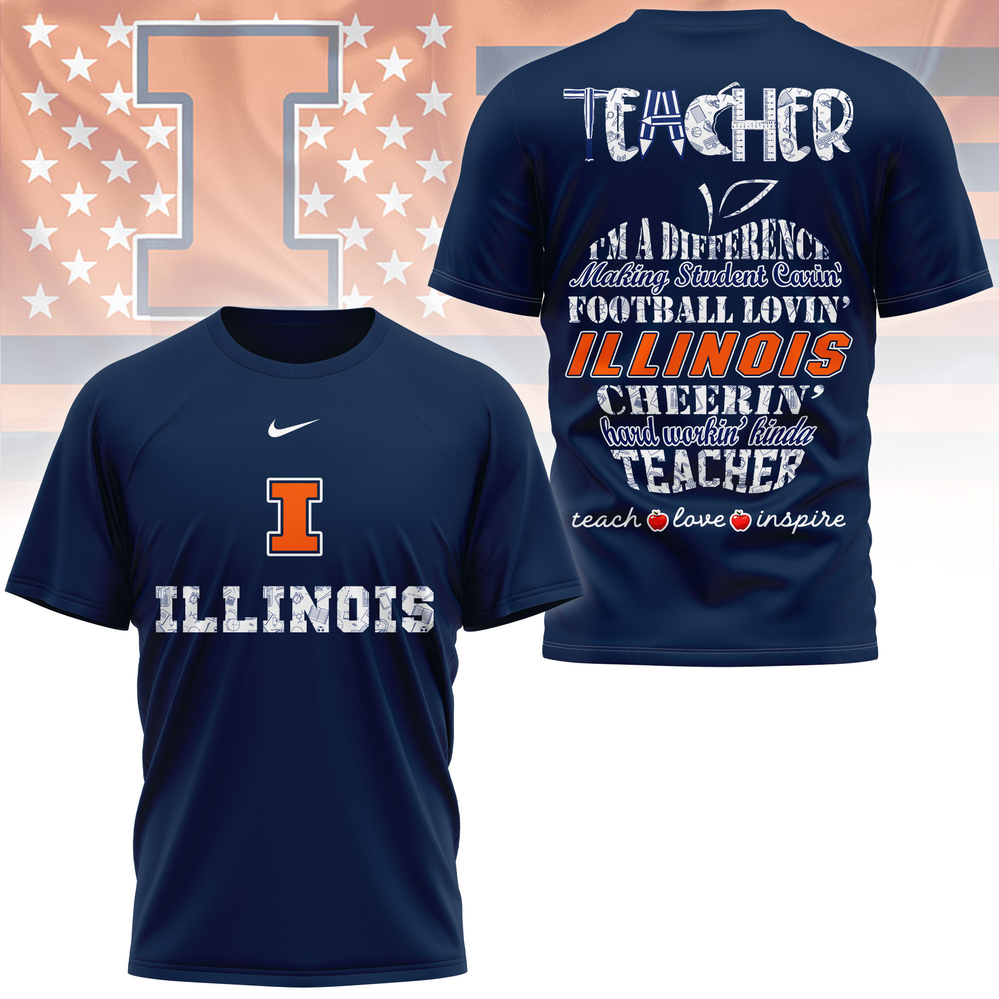 Illinois Fighting Illini | Premium Teacher Pride 3D Shirt TTH2105261 - Image 3
