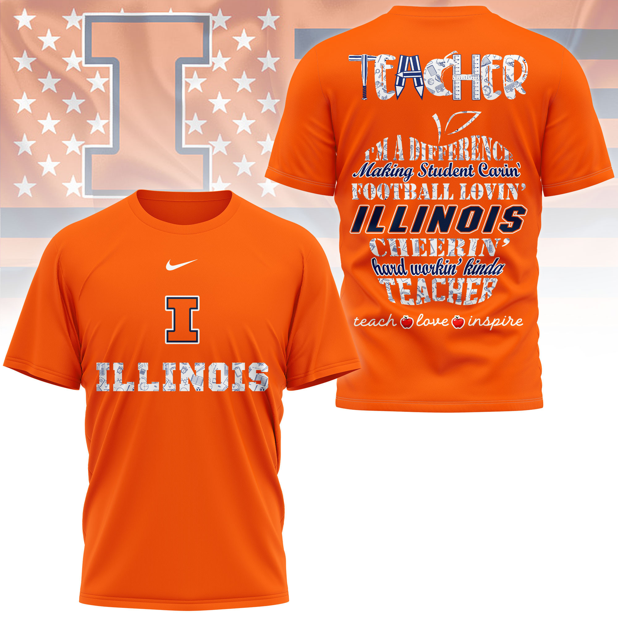 Illinois Fighting Illini | Premium Teacher Pride 3D Shirt TTH2105261 - Image 4