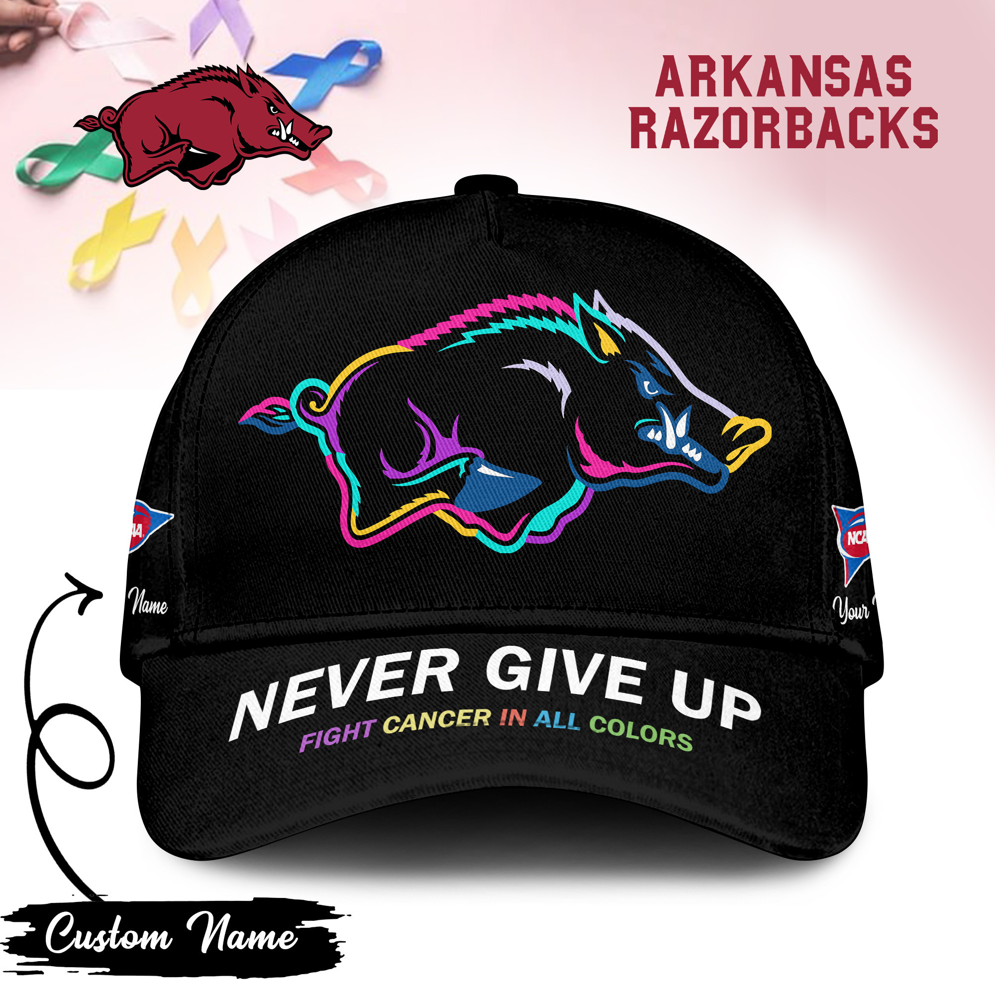 Arkansas Razorbacks | Premium Classic Cap Fight Cancer In All Colors TTH2105252 - Image 2