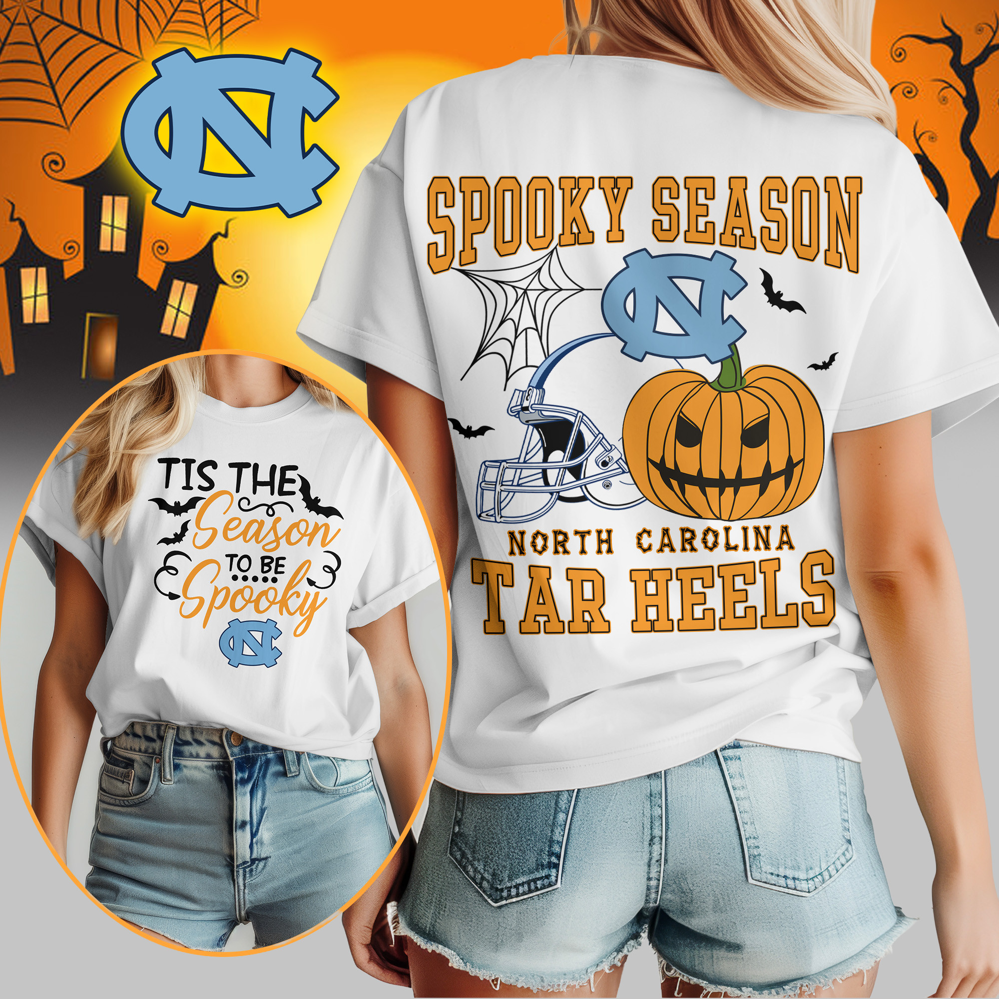North Carolina Tar Heels | Premium Spooky Season Women’s Shirt TTH2105255 - Image 3
