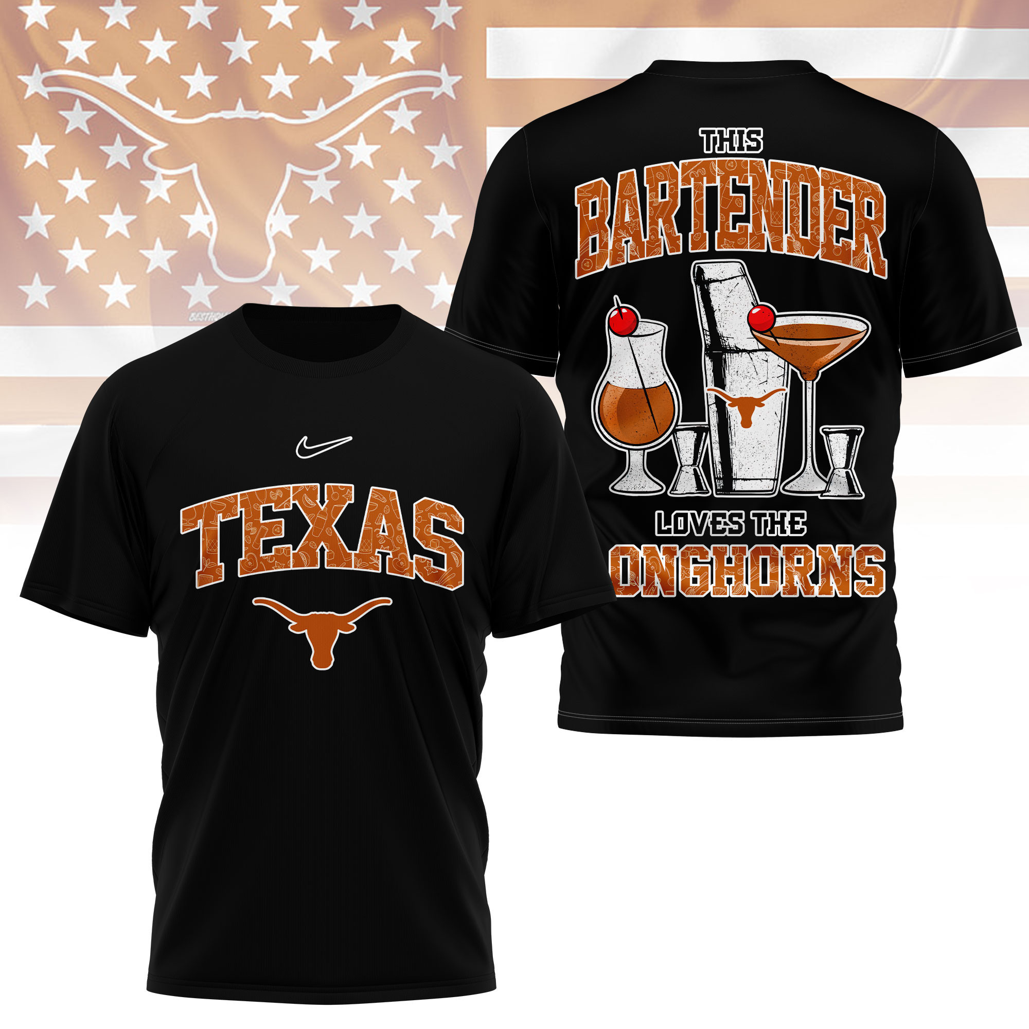 Texas Longhorns | Premium NCAA Bartender Fan 3D Shirt TTH2105243