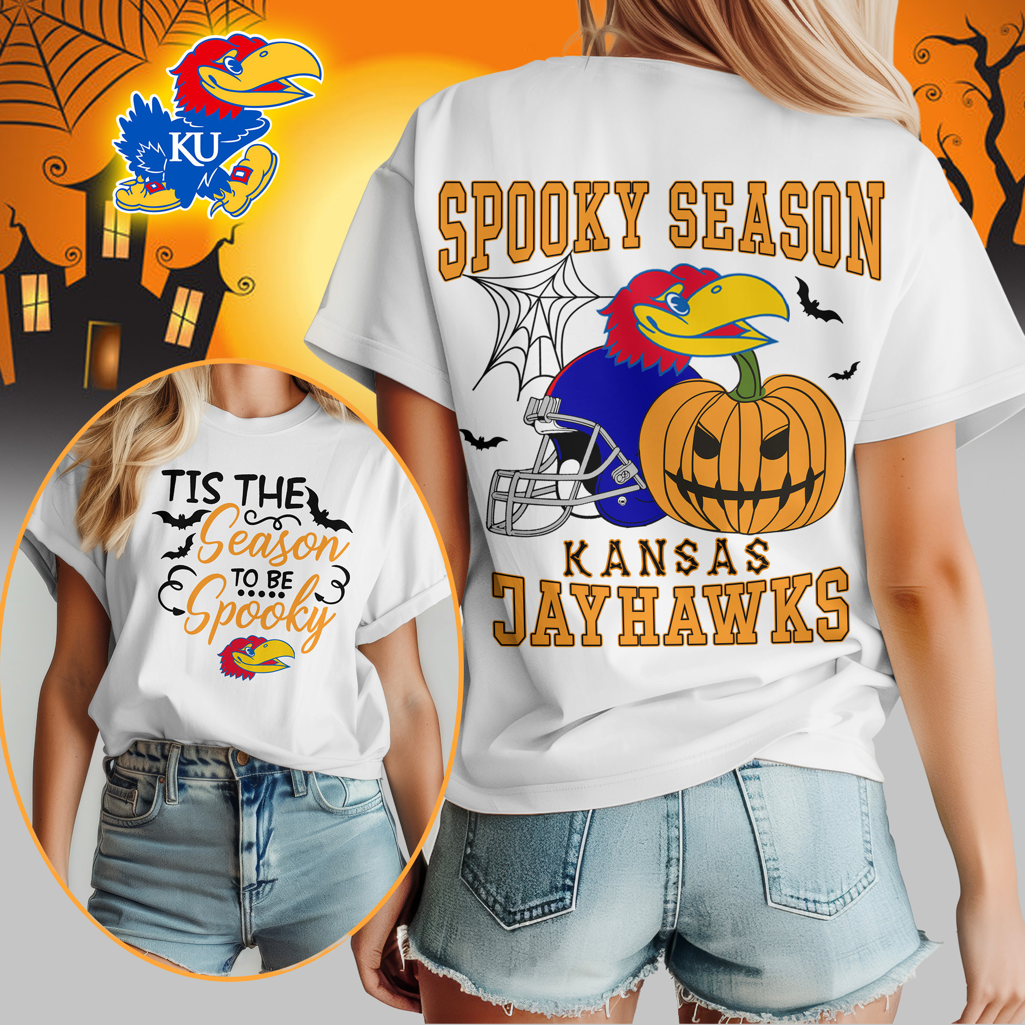 Kansas Jayhawks | Premium Spooky Season Women’s Shirt TTH2105255 - Image 3