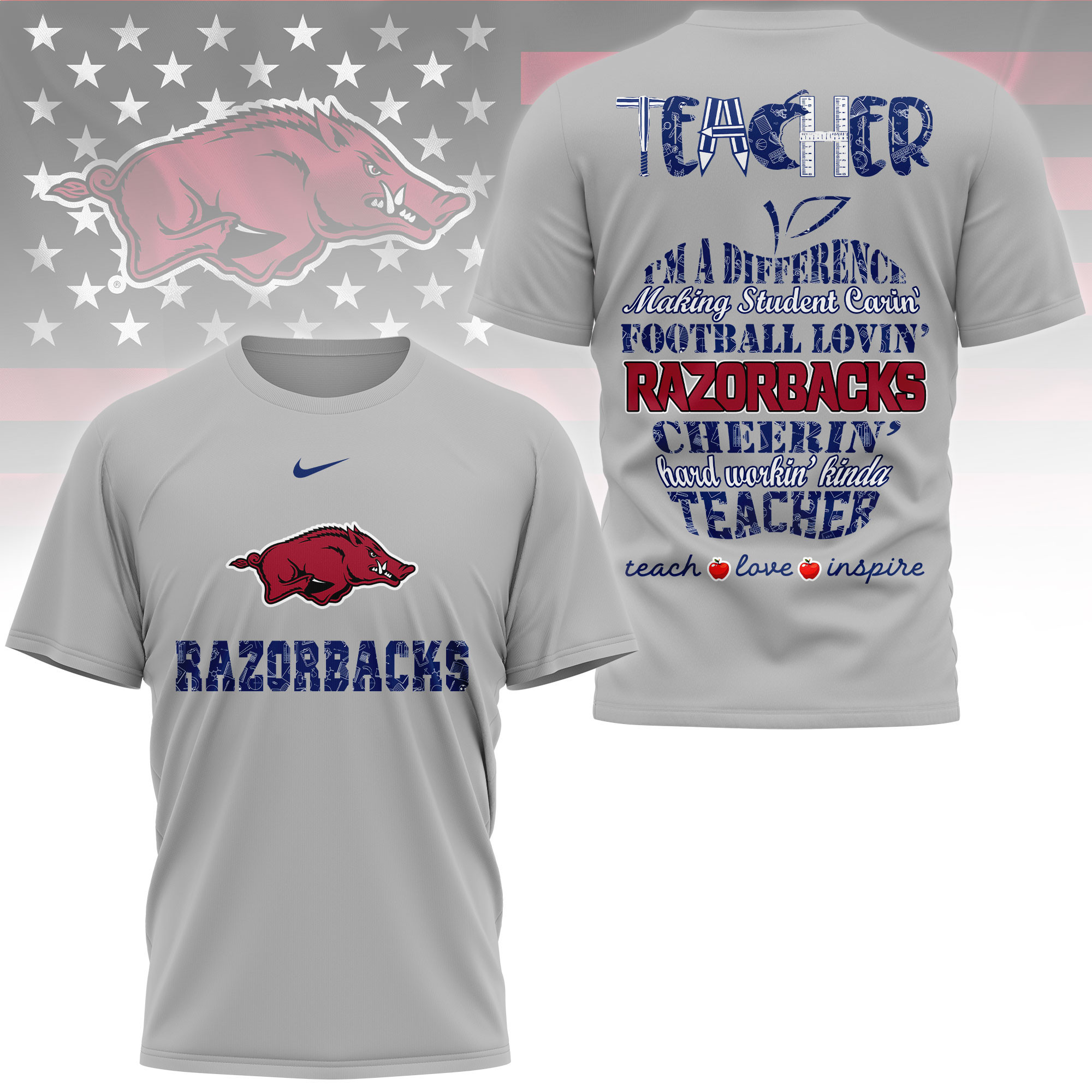 Arkansas Razorbacks | Premium Teacher Pride 3D Shirt TTH2105261 - Image 2