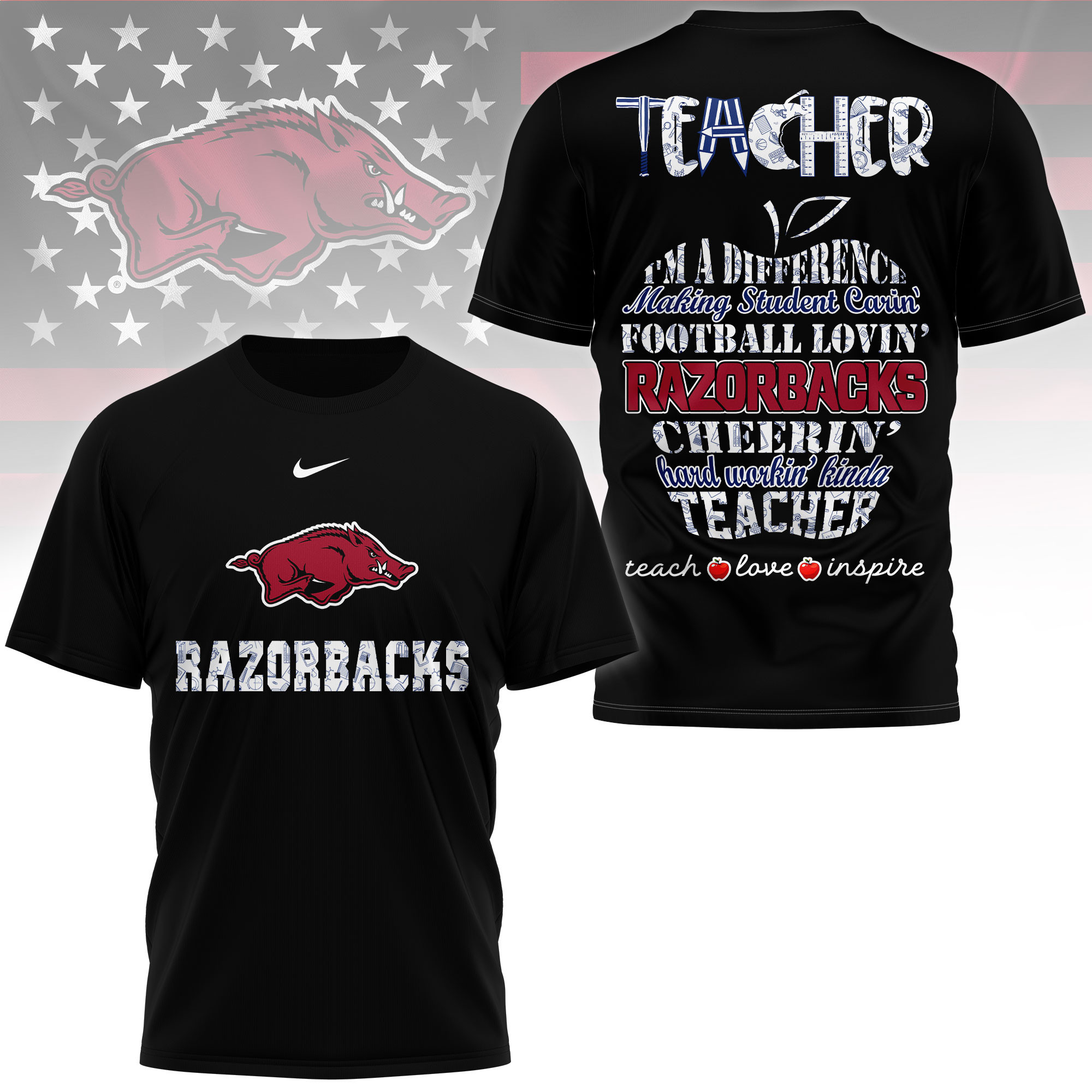 Arkansas Razorbacks | Premium Teacher Pride 3D Shirt TTH2105261