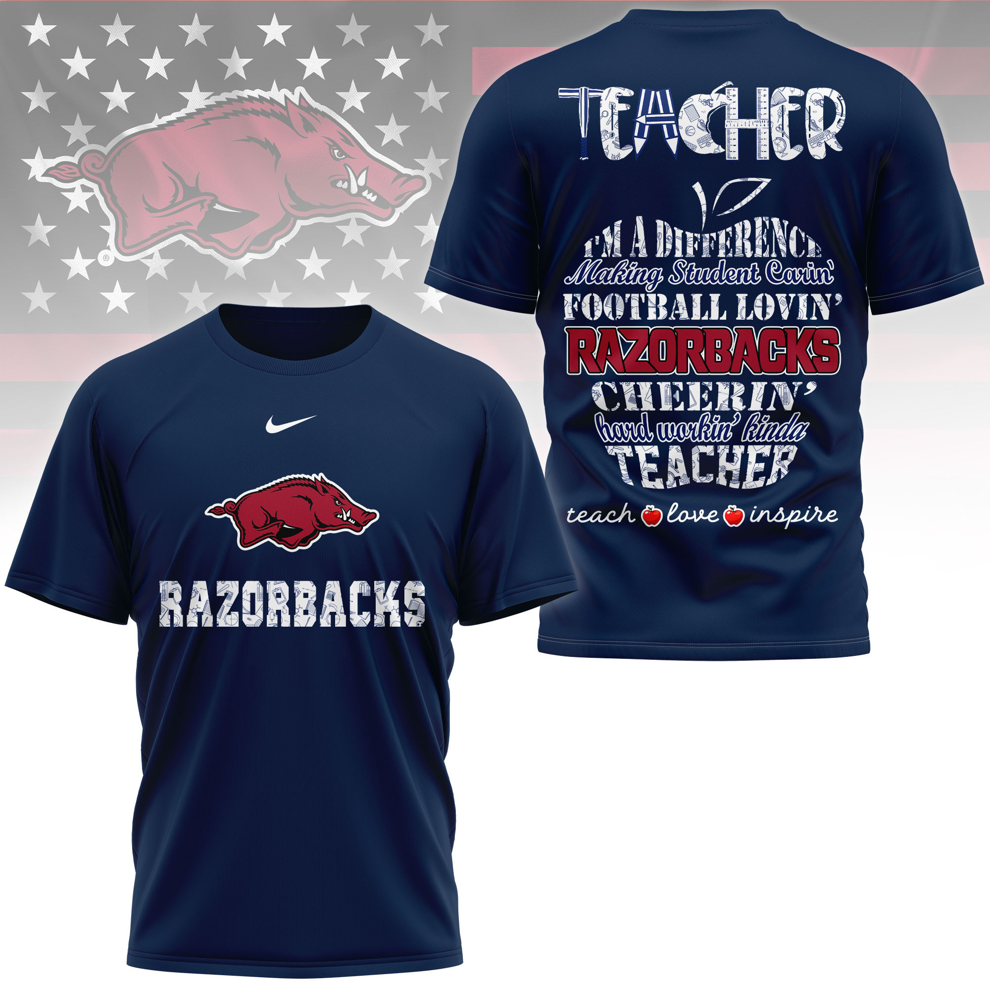 Arkansas Razorbacks | Premium Teacher Pride 3D Shirt TTH2105261 - Image 3