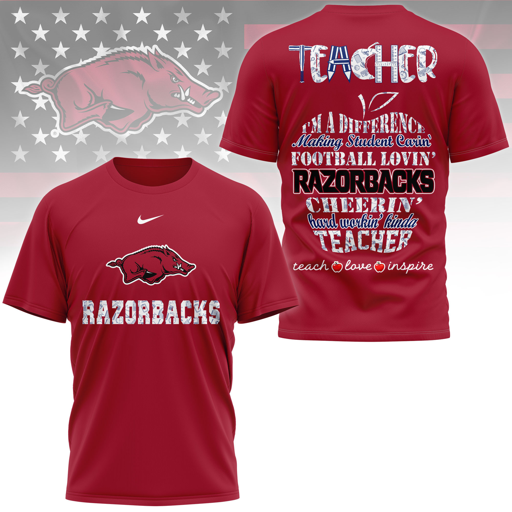 Arkansas Razorbacks | Premium Teacher Pride 3D Shirt TTH2105261 - Image 4