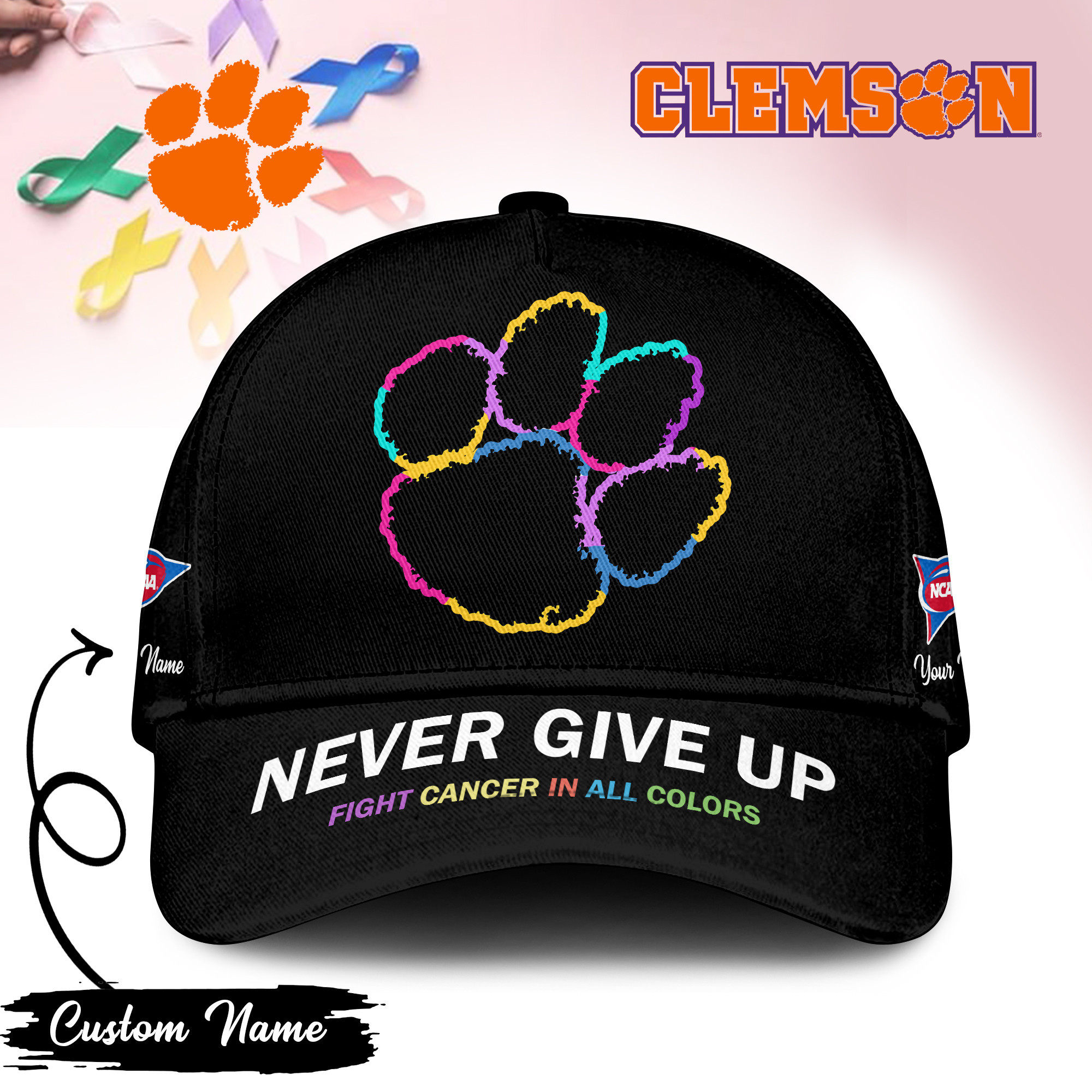 Clemson Tigers | Premium Classic Cap Fight Cancer In All Colors TTH2105252 - Image 2