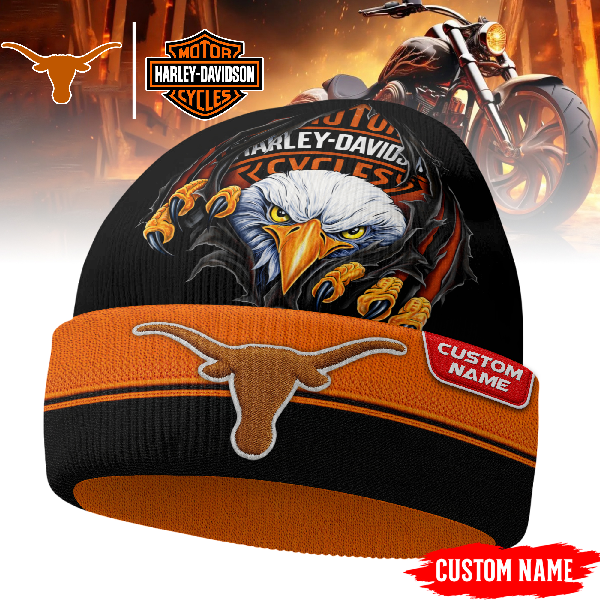 Texas Longhorns | Premium NCAA Harley Davidson Beanie Hat TTH2105316