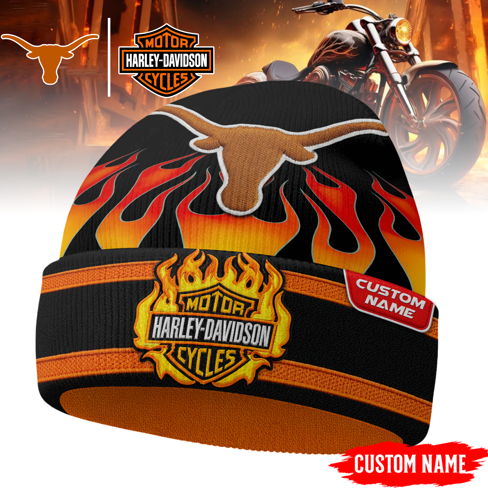 Texas Longhorns | Premium NCAA Harley Davidson Beanie Hat TTH2105316 - Image 3